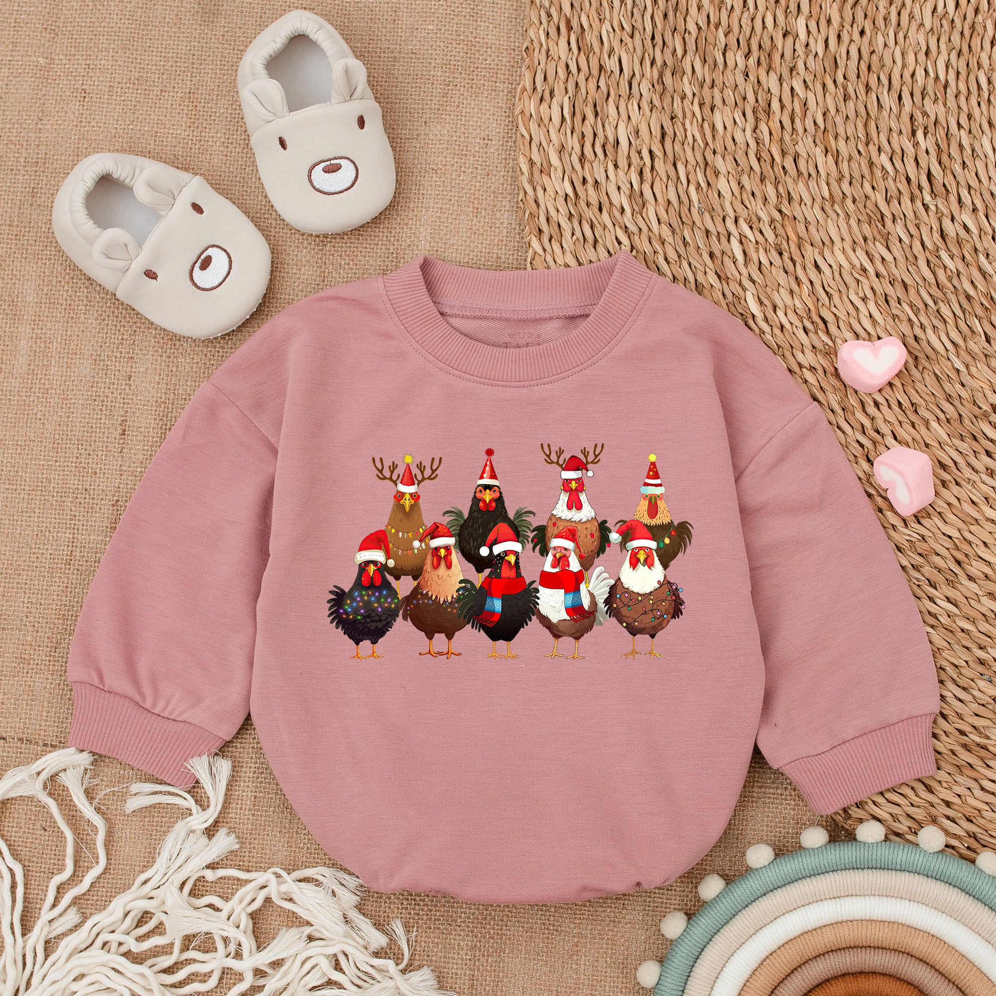 Adorable Baby Christmas Romper with Festive Chickens First Holiday Outfit Soft Cotton Long Sleeve Bodysuit Gift for Infant Boy or Girl