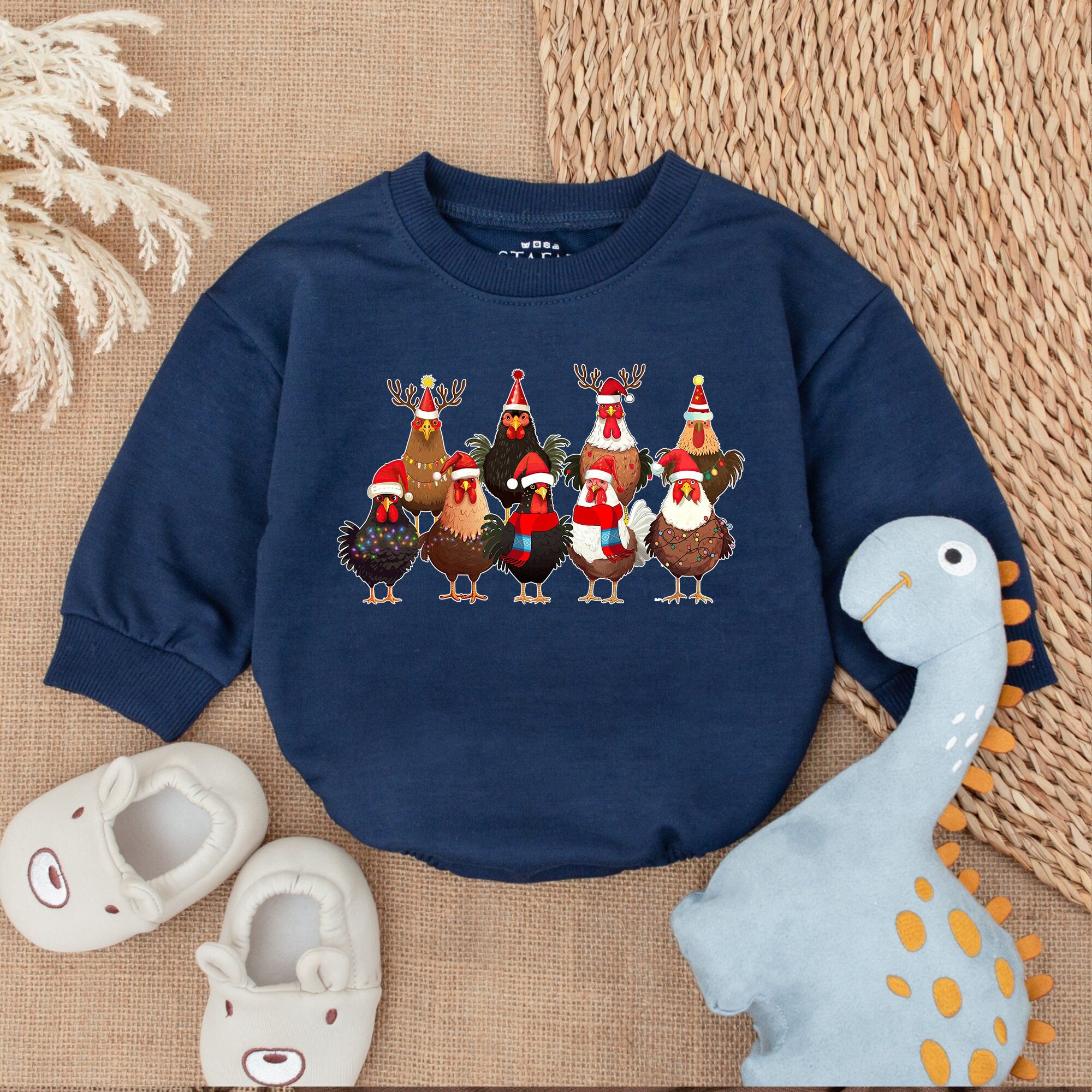 Adorable Baby Christmas Romper with Festive Chickens First Holiday Outfit Soft Cotton Long Sleeve Bodysuit Gift for Infant Boy or Girl