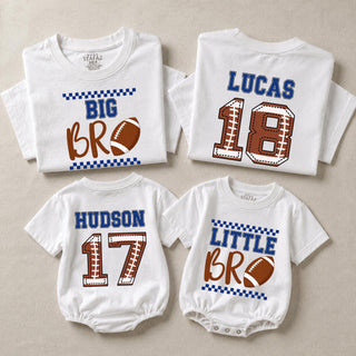 Big Bro Little Bro Football Matching Shirts with Custom Name and Number, Game Day Sibling Outfits, Personalized Family Apparel
