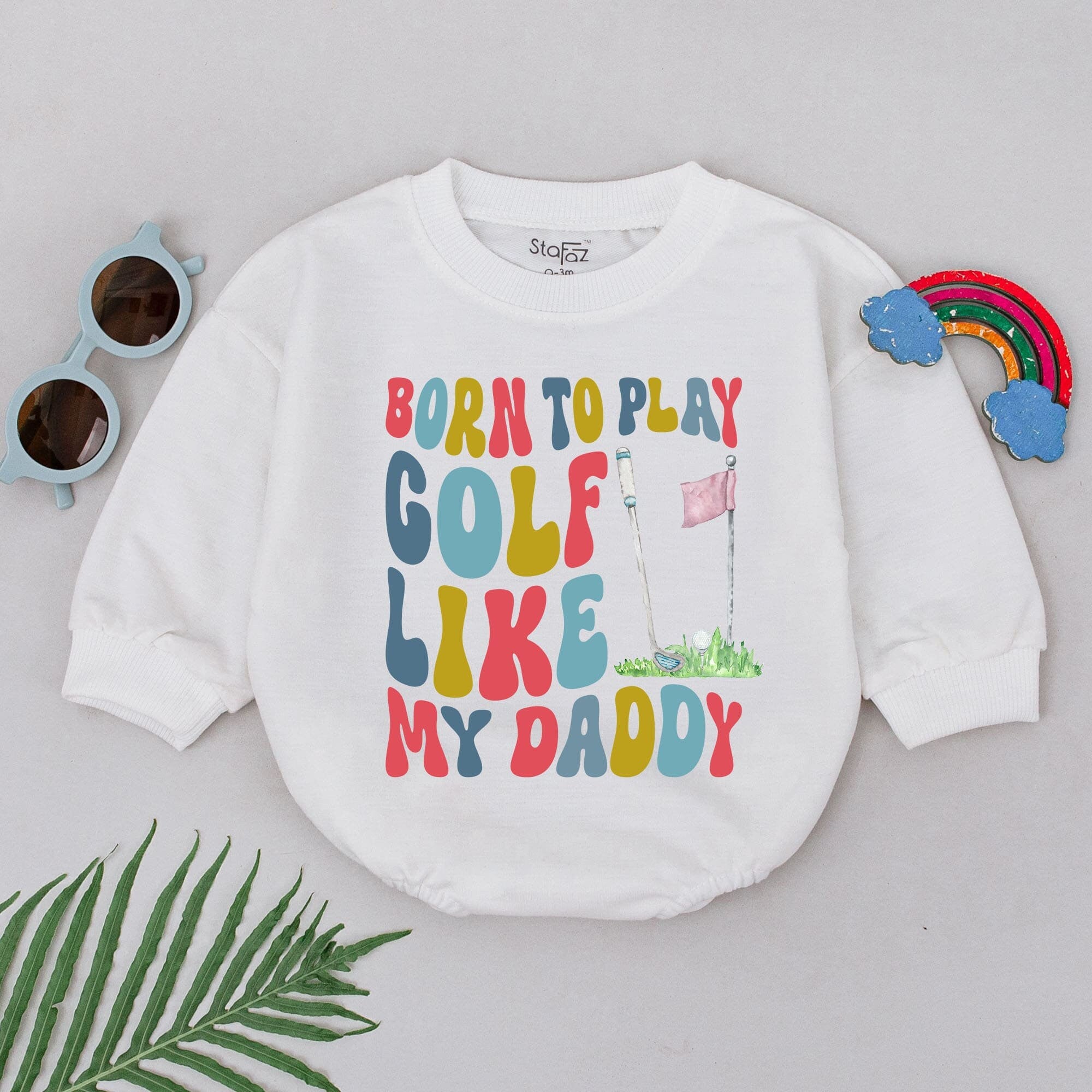 Born to Play Golf Like My Daddy Baby Bodysuit Retro Sports Romper Fun Vintage Colors Golf Flag Design Perfect Father's Day Gift