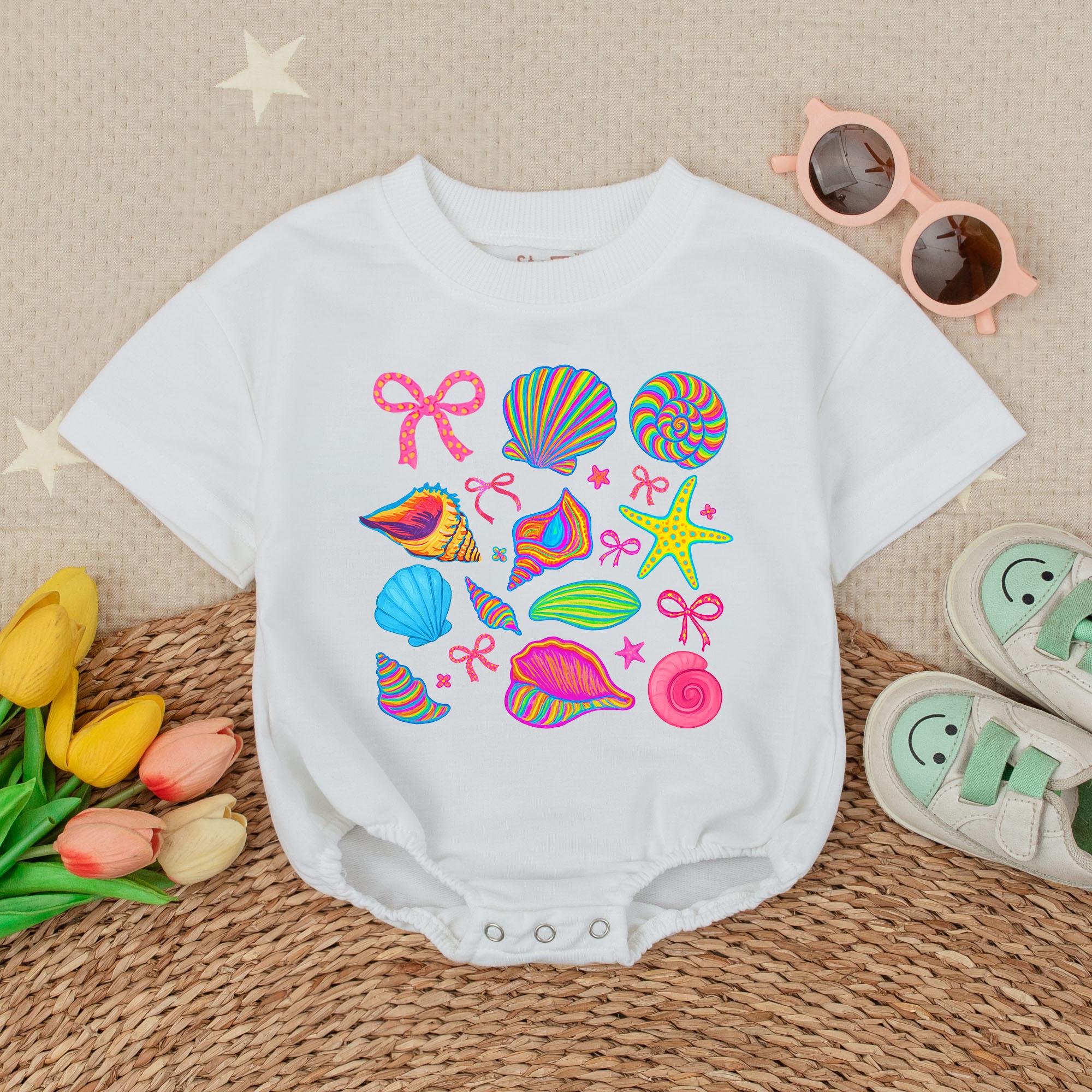 Cheerful Seashell Starfish Romper for Baby Girls Summer Ocean Theme Outfit Cotton Comfortable Beach Vacation Clothes Infant Apparel