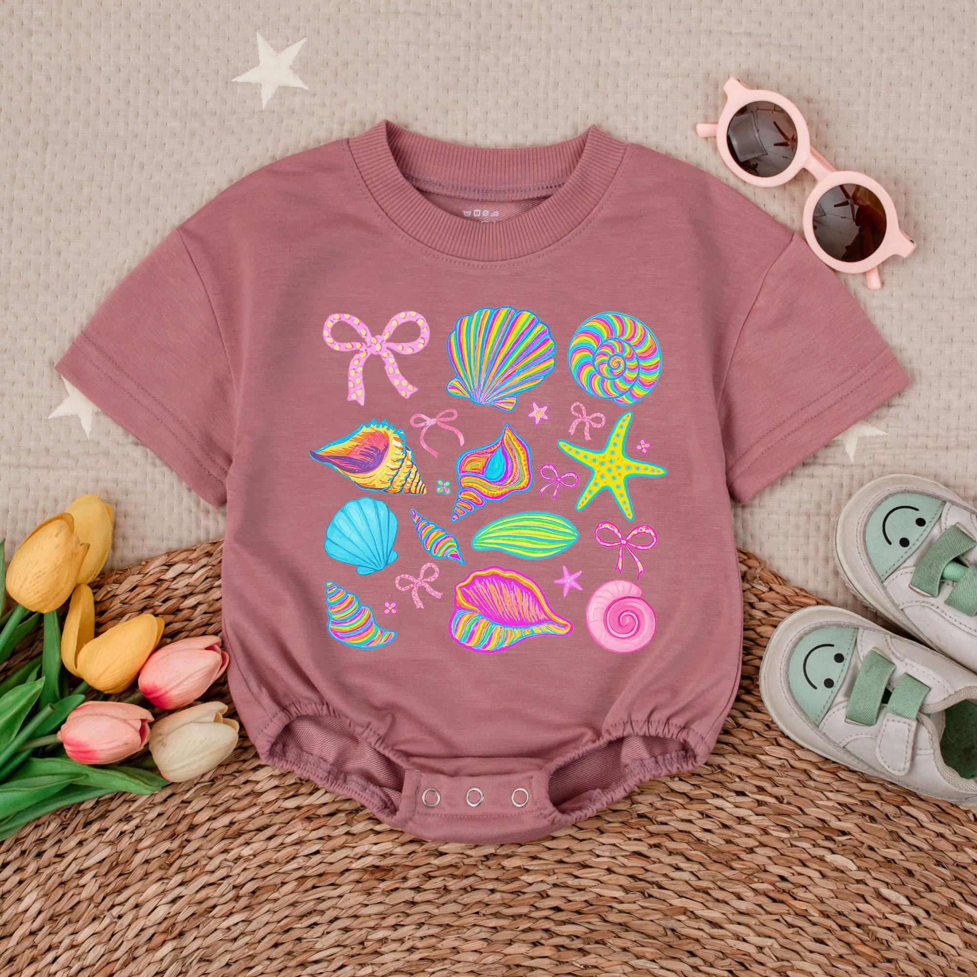 Cheerful Seashell Starfish Romper for Baby Girls Summer Ocean Theme Outfit Cotton Comfortable Beach Vacation Clothes Infant Apparel