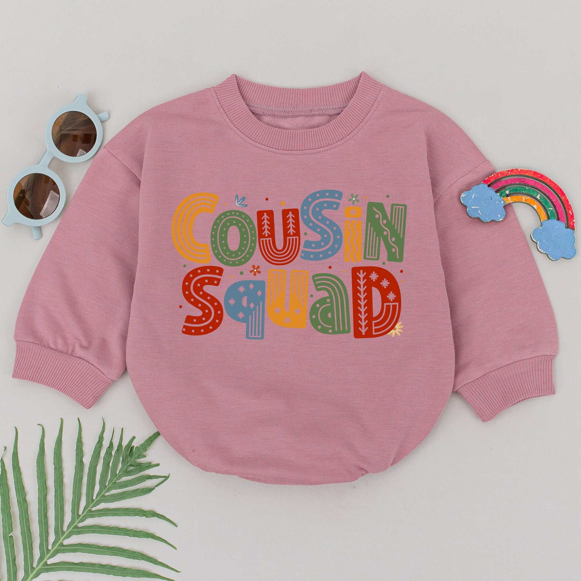 Cousin Squad Baby Romper Retro Font Bodysuit Vibrant Colors Polka Dots Stripes Comfortable Cotton Infant Outfit Perfect for Fun Gatherings