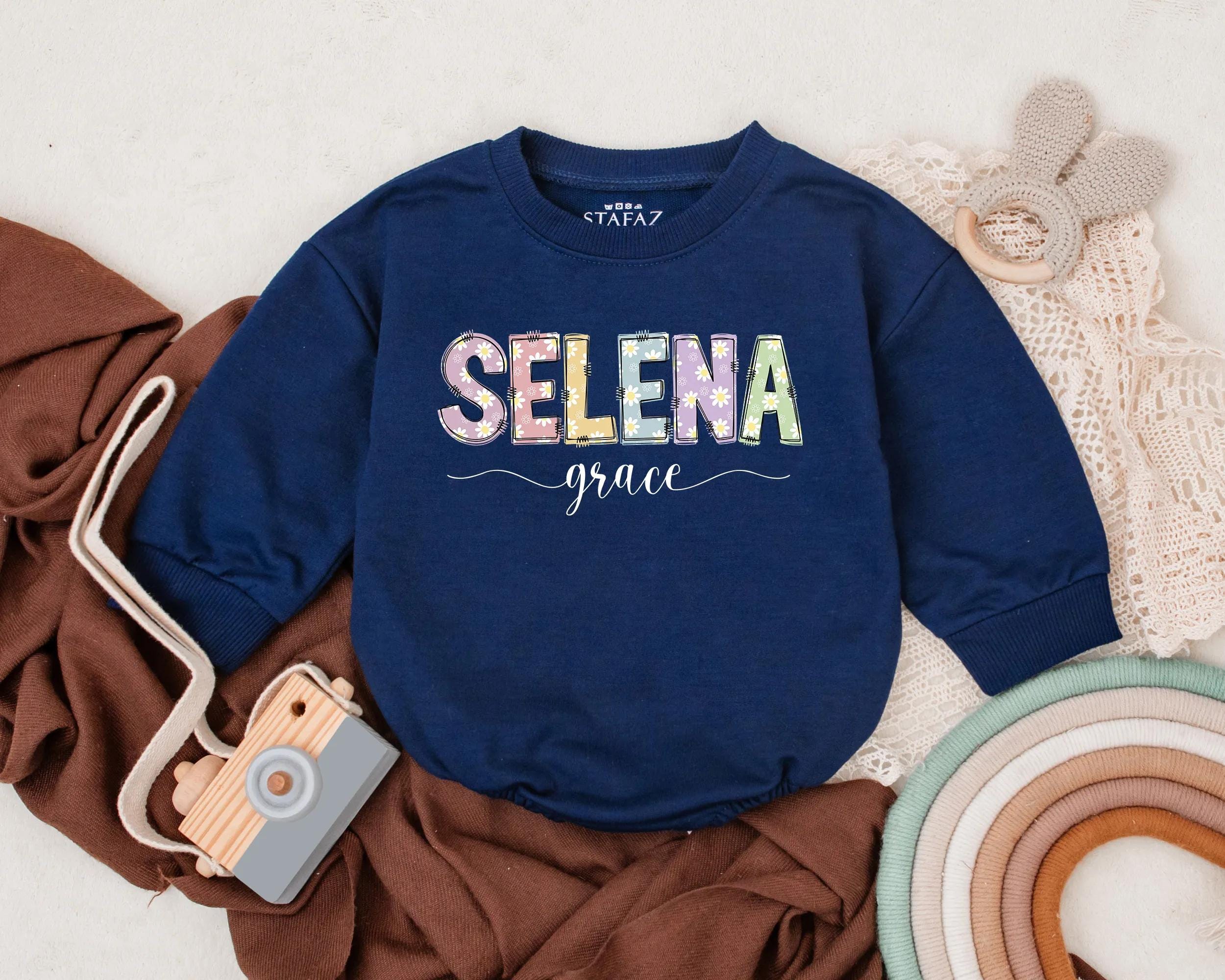 Custom Floral Baby Girl Romper with SELENA Name Soft Summer Outfit Perfect Spring Gift Lavender Accent Cotton Fabric for Comfort