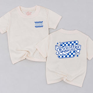 Custom Kids' Checkered Kindergarten T-Shirt with Personalized Name, Soft Cotton First Day of School Outfit, Toddler Tee for All Seasons