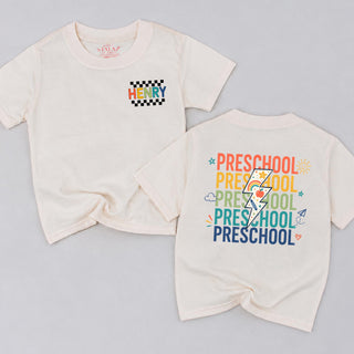 Custom Toddler Preschool Shirt with Retro Rainbow Design, Personalized Name Tee for Kids, Soft Cotton First Day of School Outfit