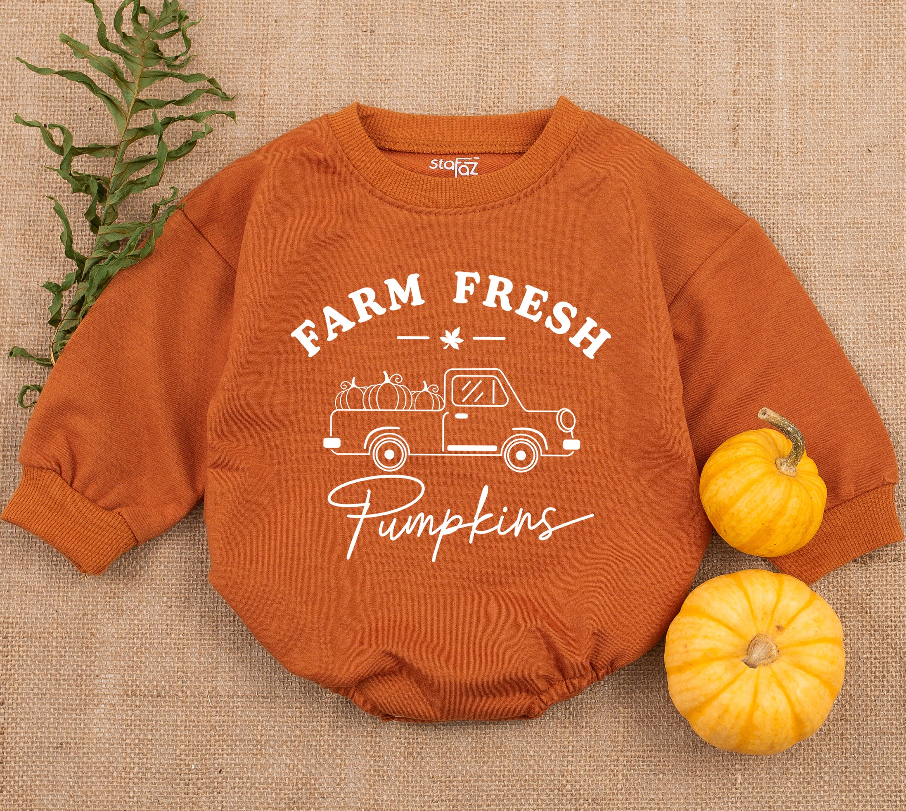 Farm Fresh Pumpkin Vintage Truck Baby Romper Halloween Outfit Newborn Fall Bodysuit Gender Neutral Soft Cotton Playful Autumn Design