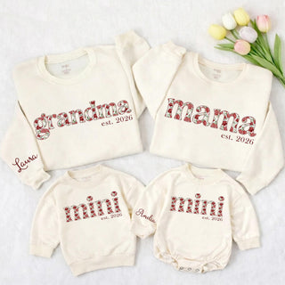 Floral Grandma, Mama, and Mini Matching Sweatshirts with Custom Names, Est. 2026 Family Outfit, New Grandma Gift Idea