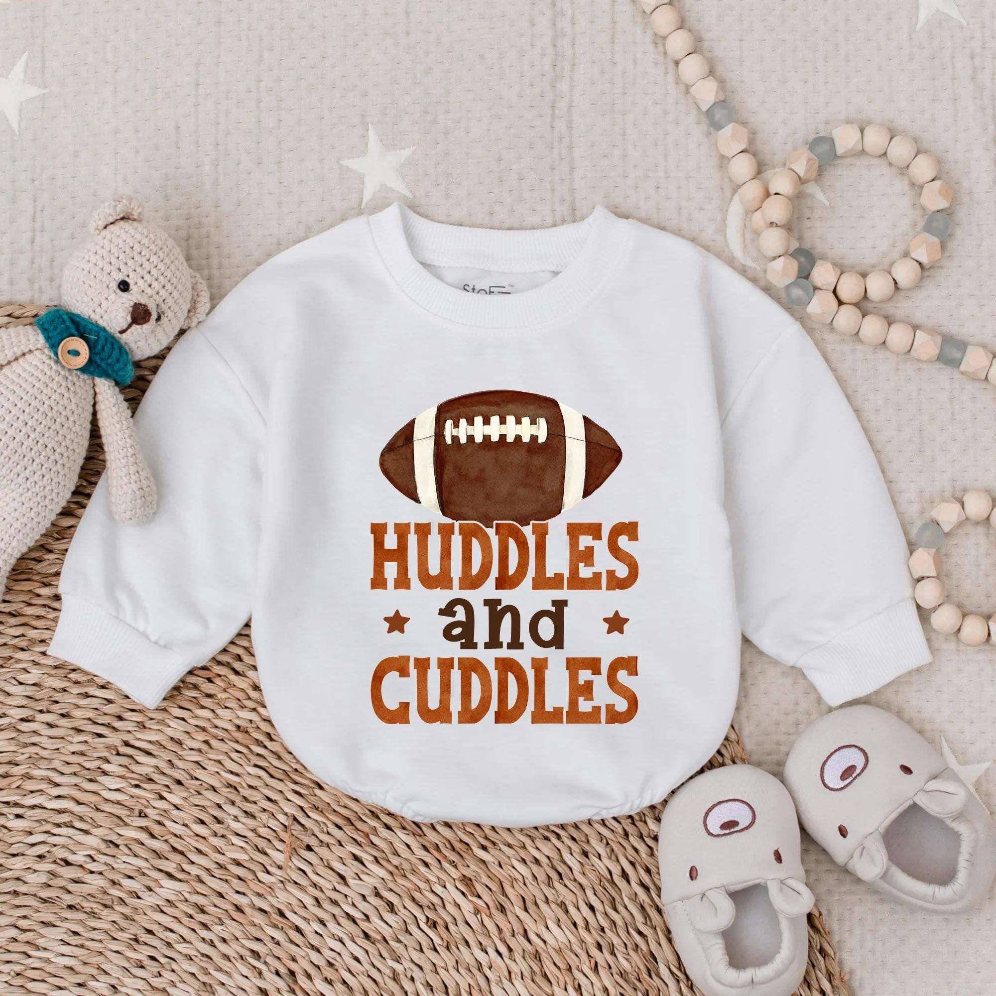 Huddles and Cuddles Football Baby Romper Soft Game Day Outfit Newborn Boy Clothes Sports Theme Cotton Comfortable Baby Shower Gift