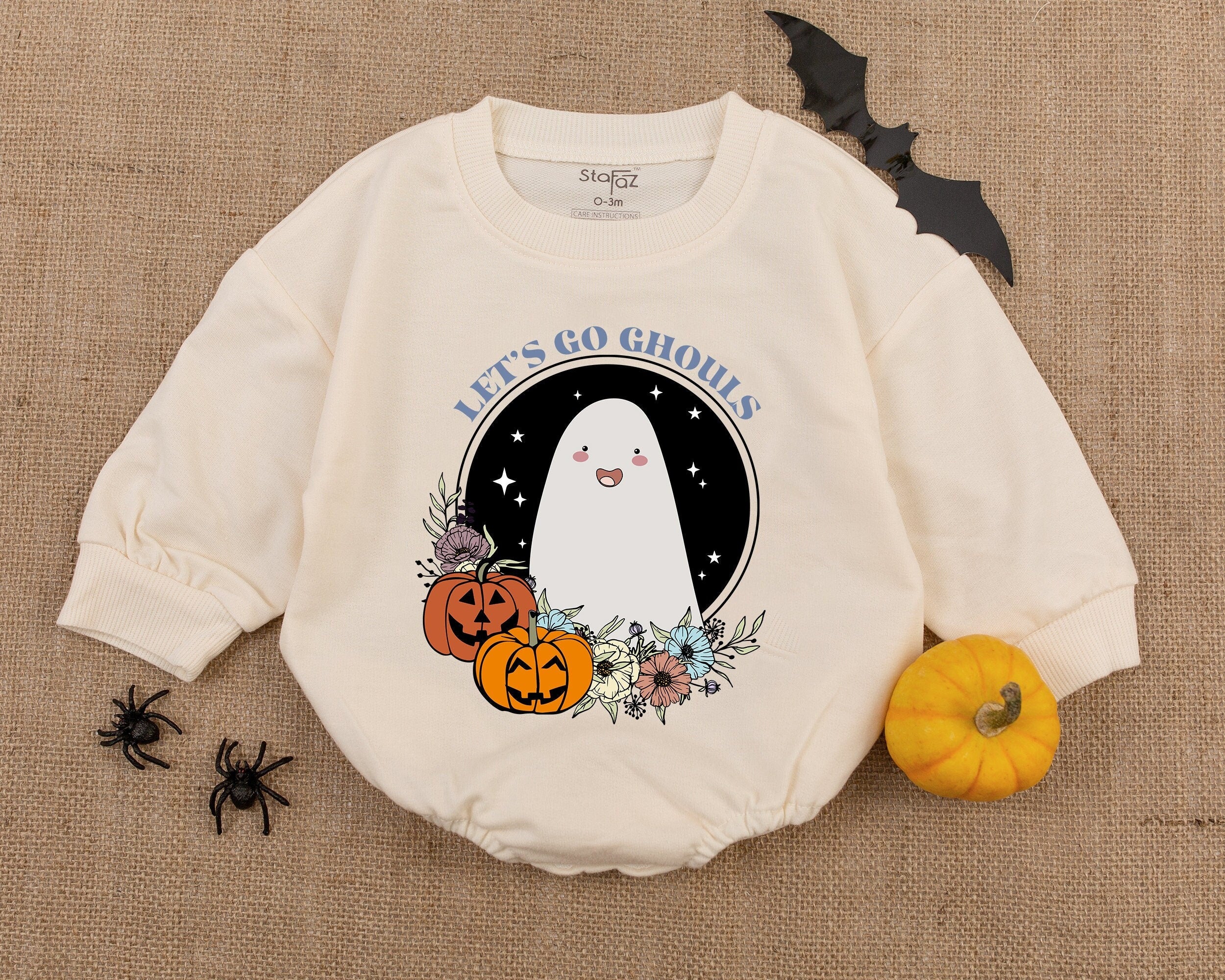Adorable Ghost Baby Romper with Pumpkins Halloween Bodysuit Soft Cotton Vintage Style Infant Outfit Retro Ghoul Design Seasonal Gift