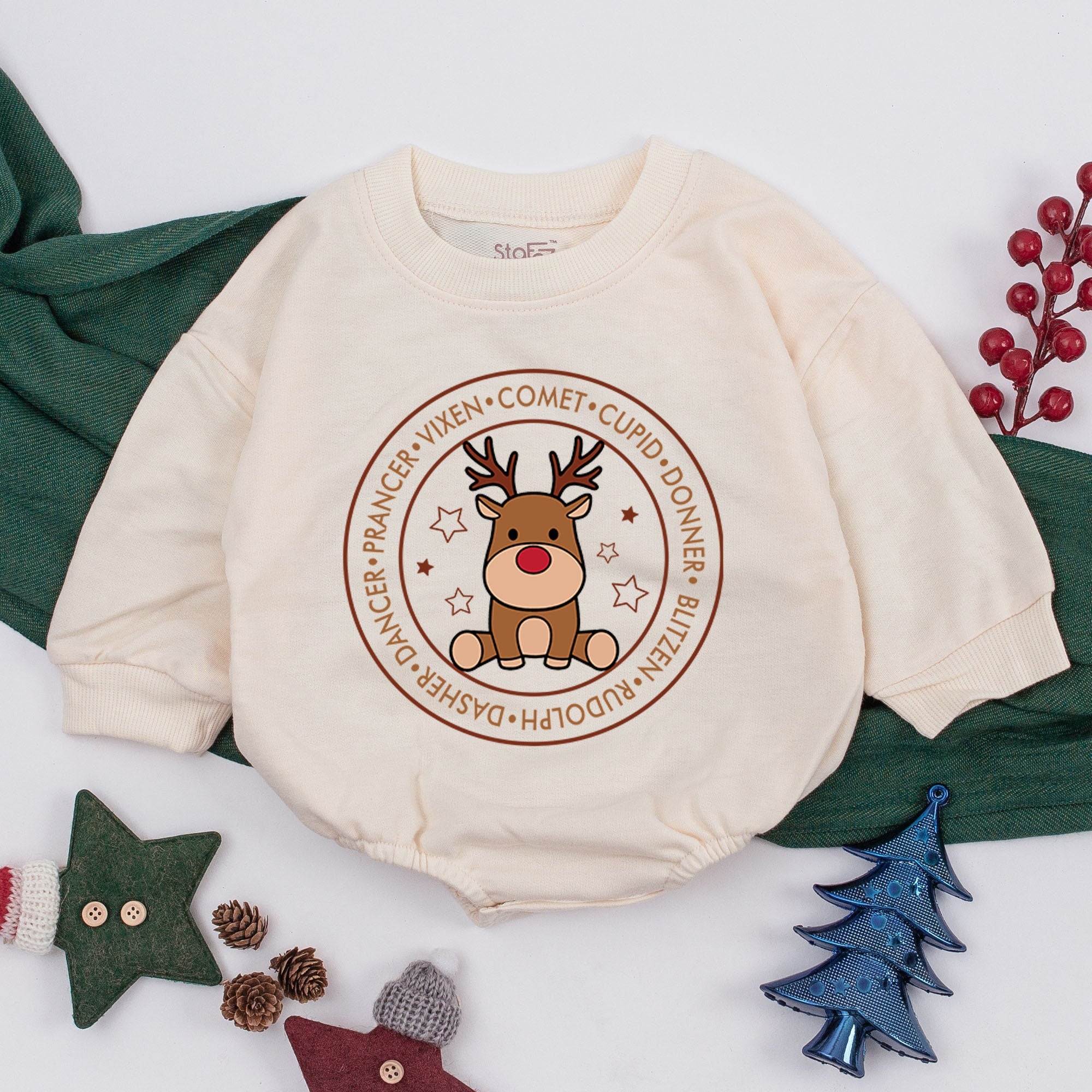 Adorable Baby Reindeer Christmas Romper Personalized Holiday Infant Outfit Soft Cotton Newborn Clothes Festive Gift for Baby Shower