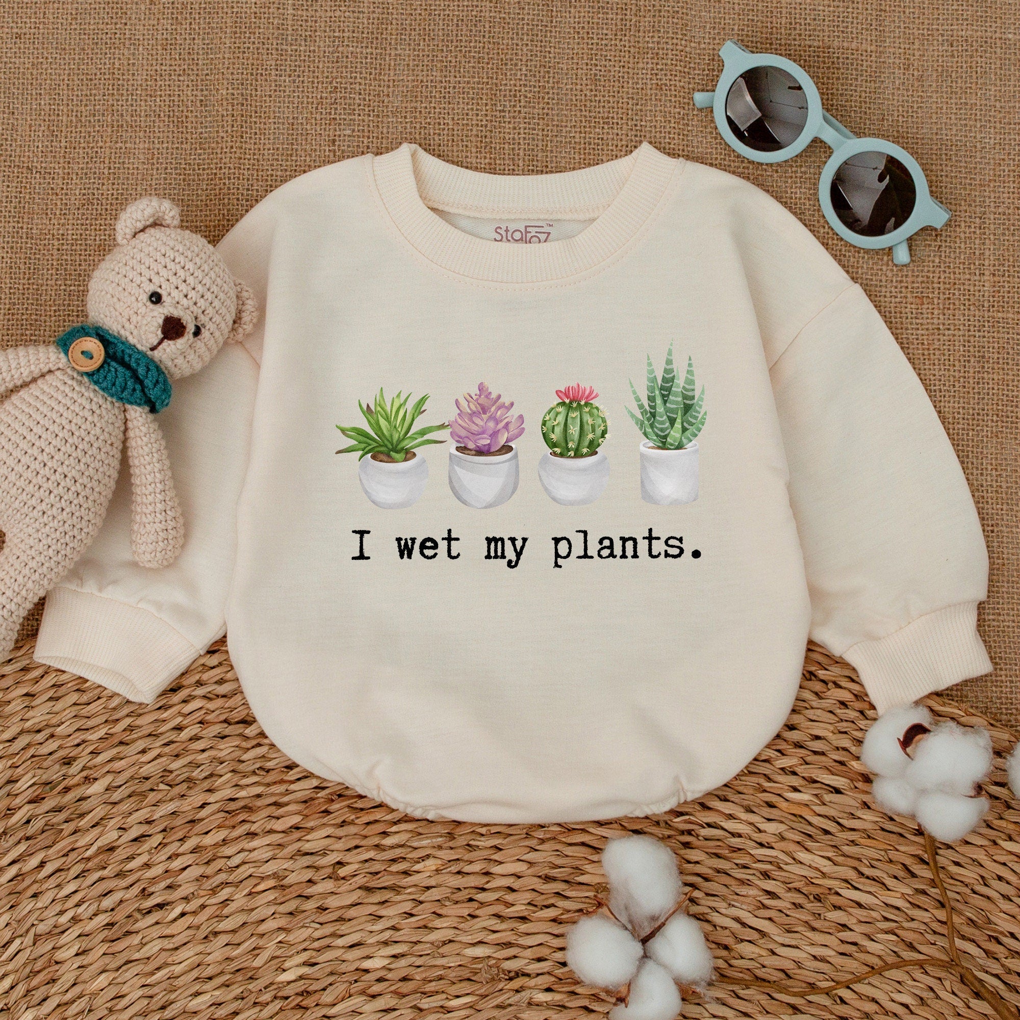 I Wet My Plants Baby Romper Funny Plant Design Bodysuit Soft Cotton Hipster Outfit Gift for Baby Shower or Birthday