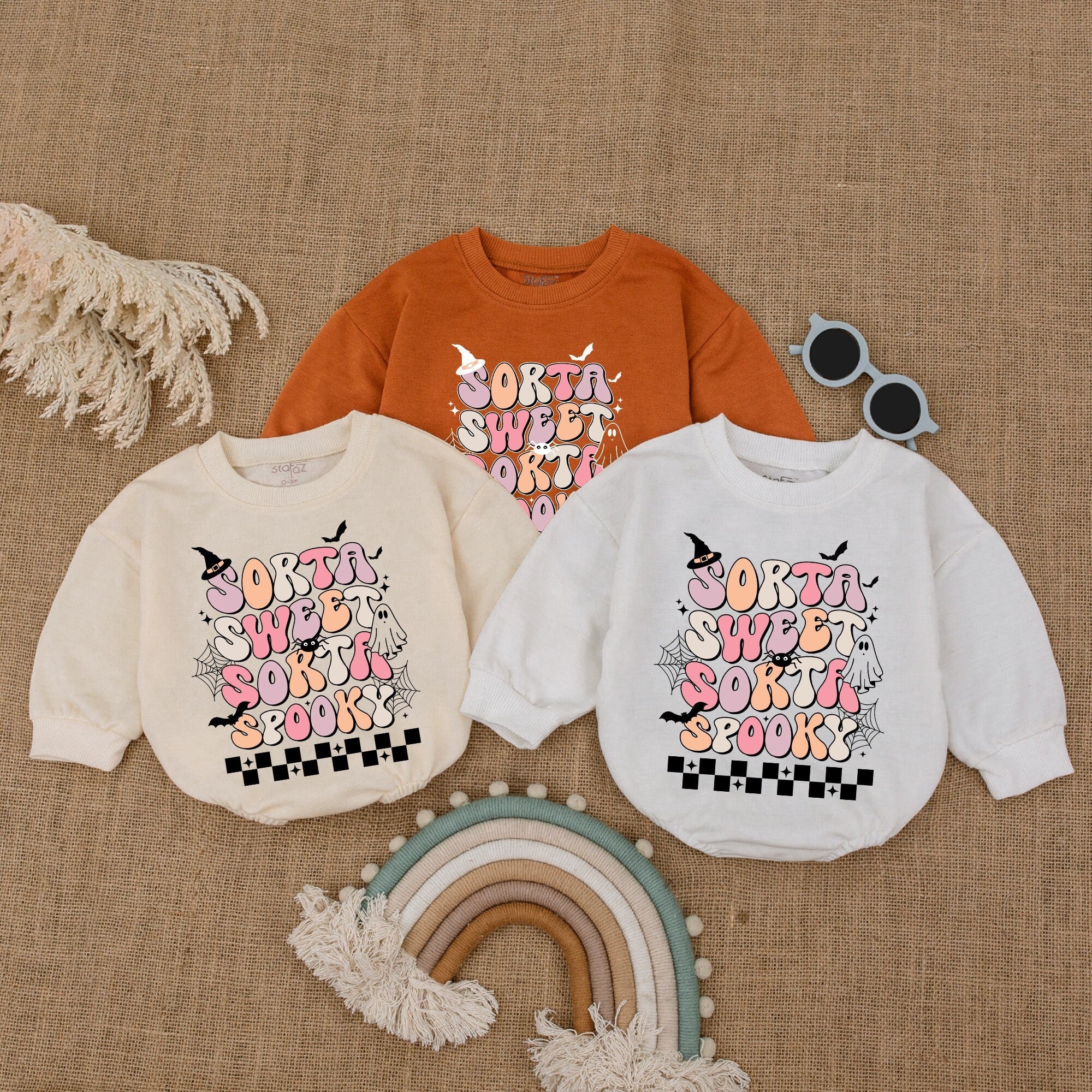 Sorta Sweet Sorta Spooky Halloween Romper for Babies with Ghost Witch Hat Bat Design Comfortable Cotton Baby Shower Gift