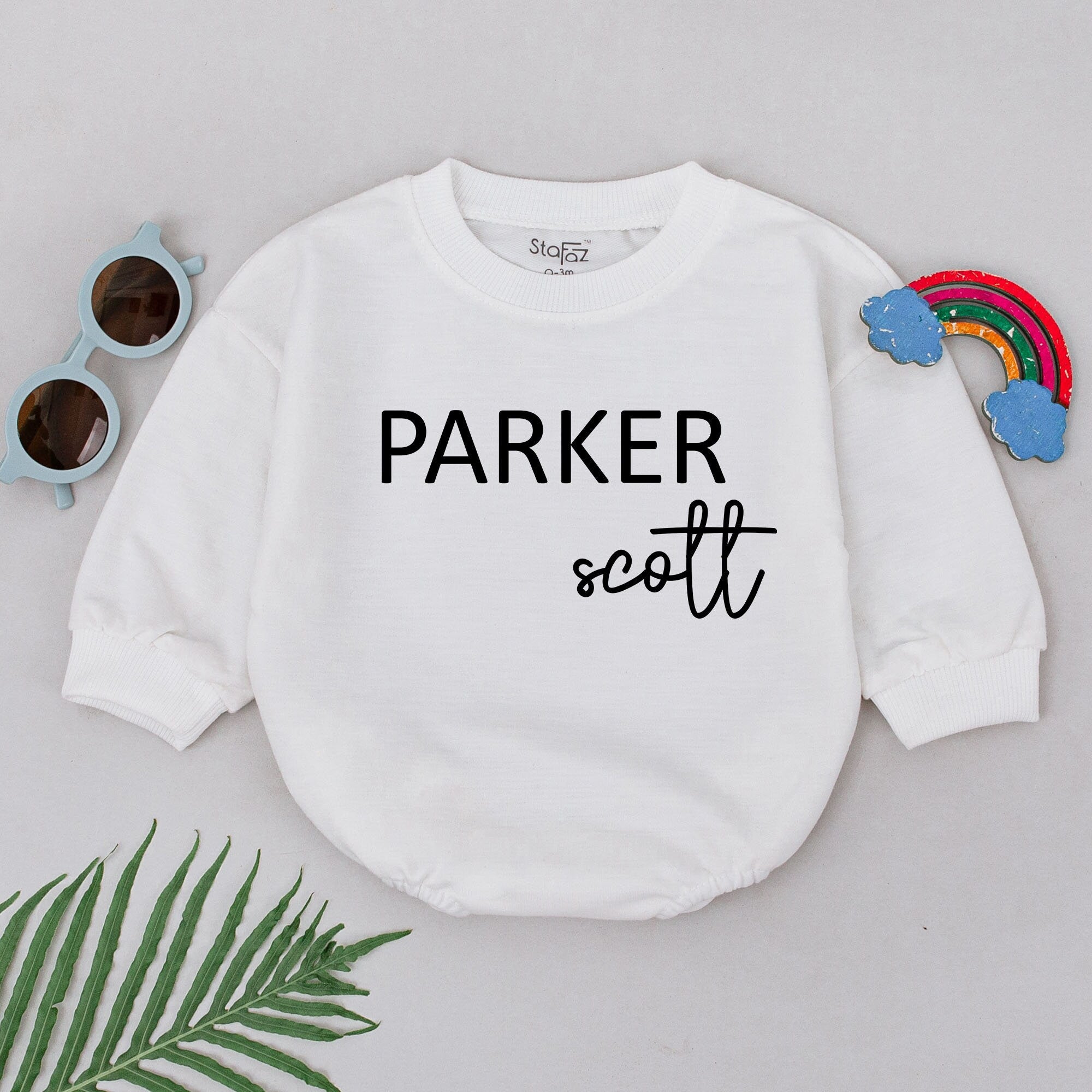 Personalized Baby Romper with Parker Scott Design Custom Name Long Sleeve Bodysuit Newborn Gift for Boys Girls Soft Cotton Outfit