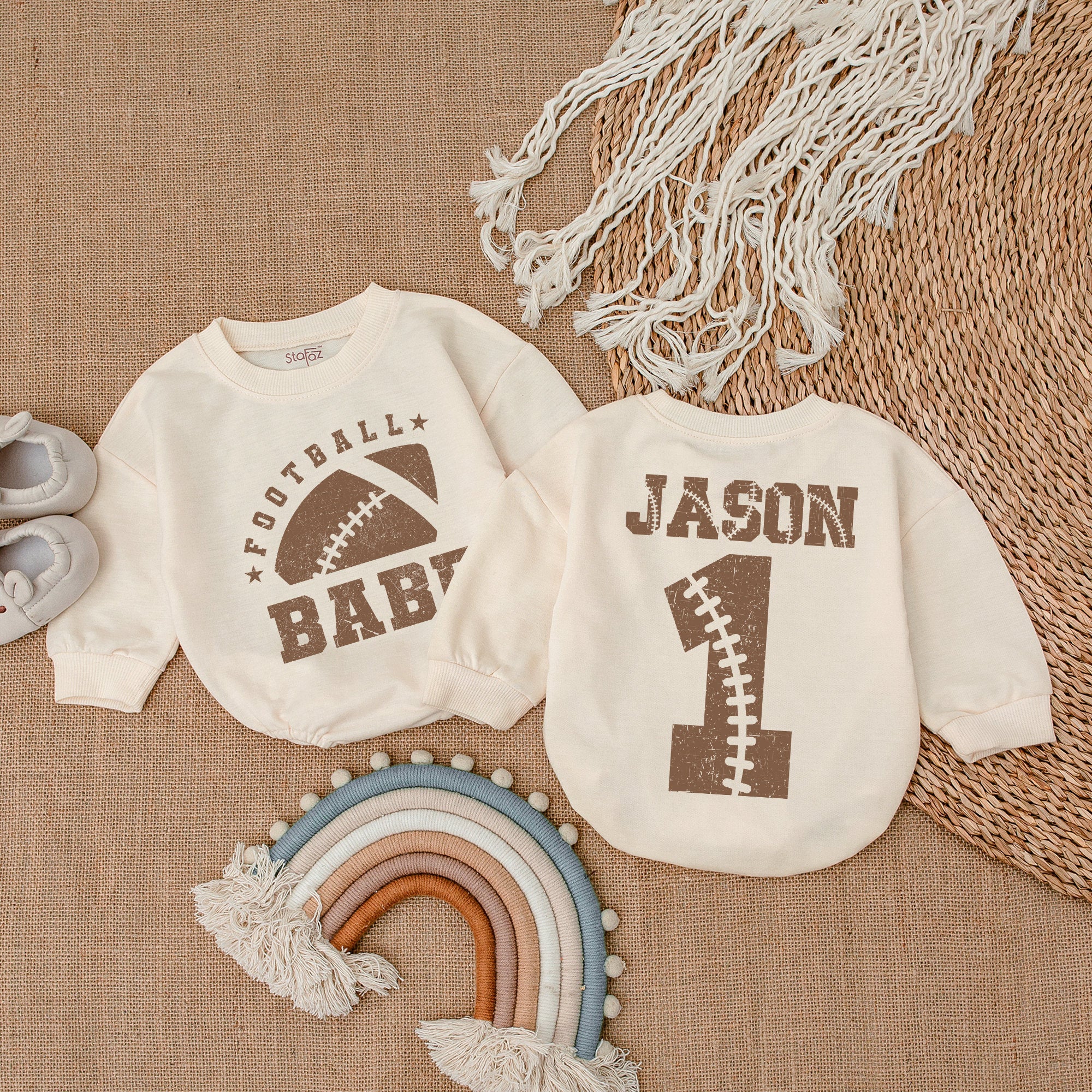 Custom Football Baby Romper with Name Jason Vintage Sports Theme Soft Cotton Infant Outfit Perfect Birthday Gift