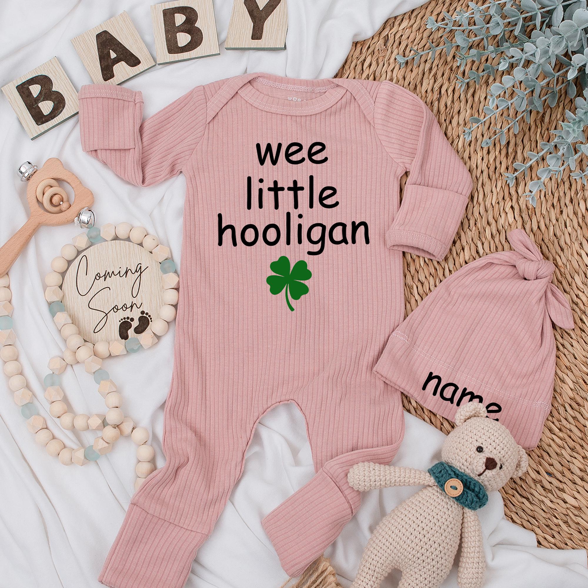 Wee Little Hooligan Baby Bodysuit with Shamrock Fun Irish Outfit for Newborns St Patrick's Day Baby Shower Gift Cotton Soft Clothing