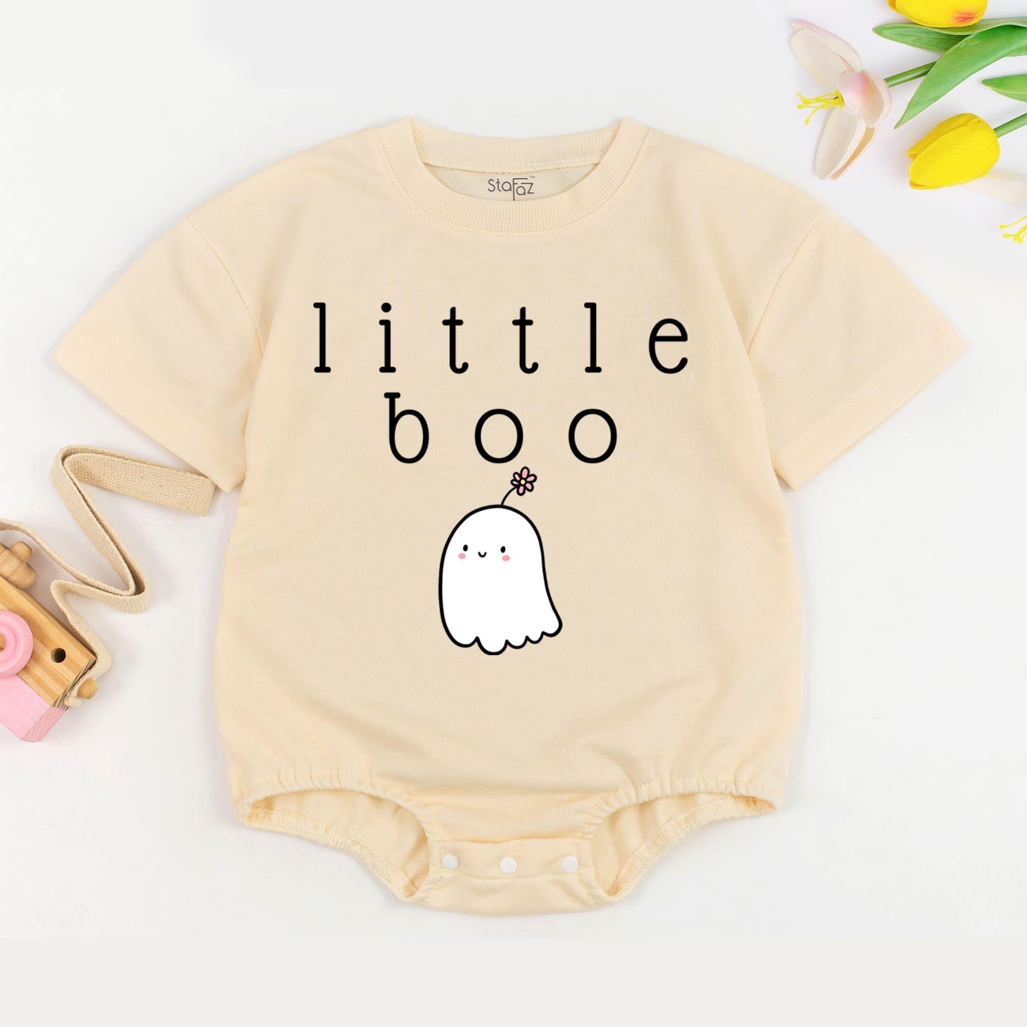 Little Boo Baby Romper with Cute Ghost and Flower Design Halloween Outfit Soft Cotton Toddler Infant Fall Clothes Newborn Bodysuit