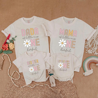 Little Miss ONEderful Boho Daisy First Birthday Girl Shirt Soft Pastel Outfit Cute Baby Celebration Gift Matching Family Style