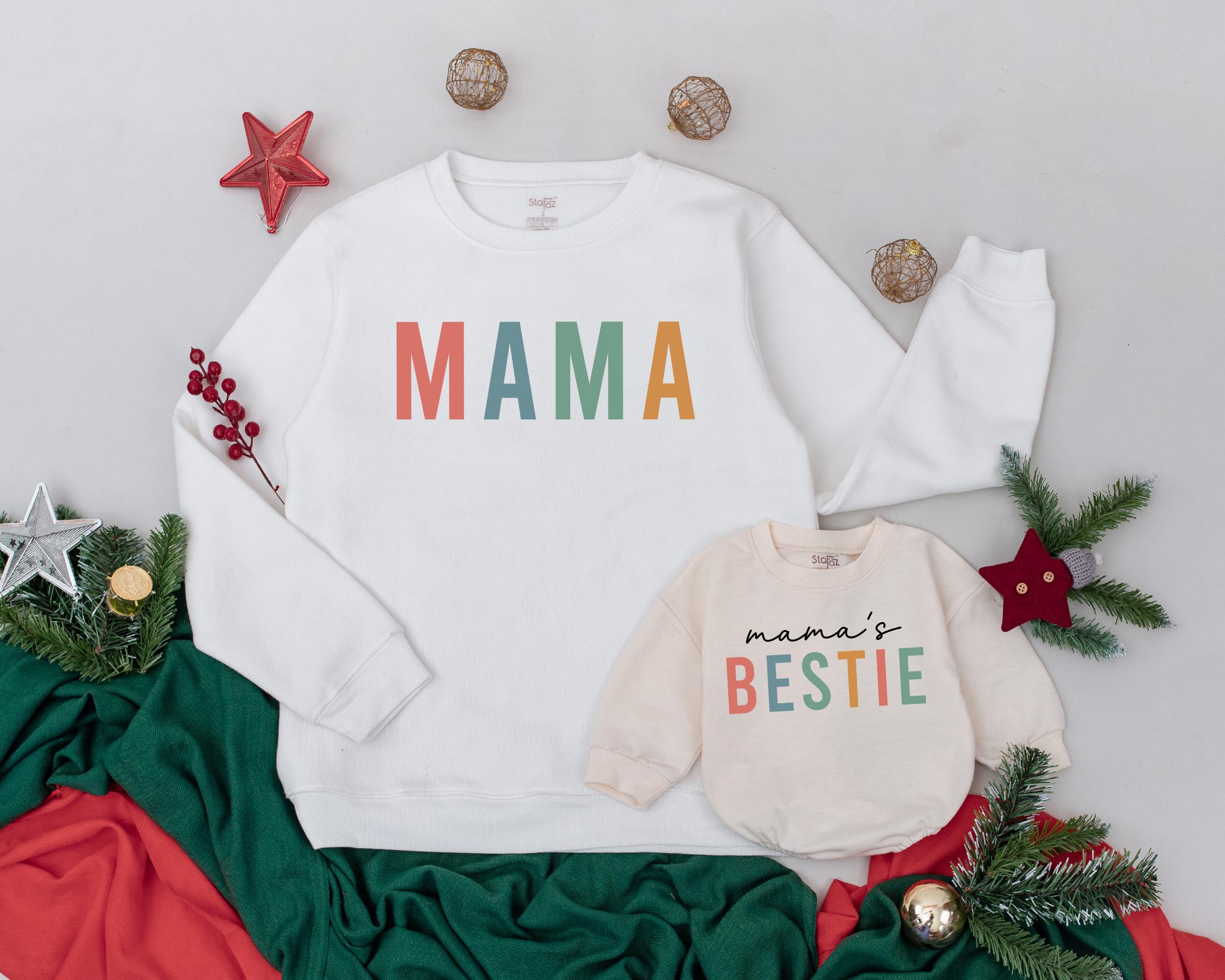 Mama and Bestie Colorful Sweatshirts Matching Family Outfit Mom Daughter Gift Vibrant Cotton Design Playful Colors Birthday Holiday