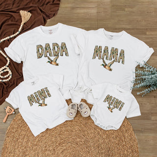 Mama Dada Mini Matching Family Hunting Shirts with Duck Camo Artwork, Southern Outdoor Outfit, Custom Name Option Available