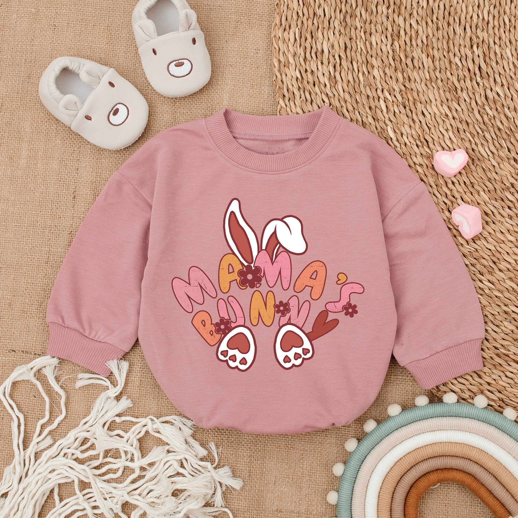 Mama's Bunny Baby Easter Outfit Comfortable Cotton Romper Infant Girl Boy Holiday Bodysuit Cute Soft Newborn Clothes Pink Orange Design