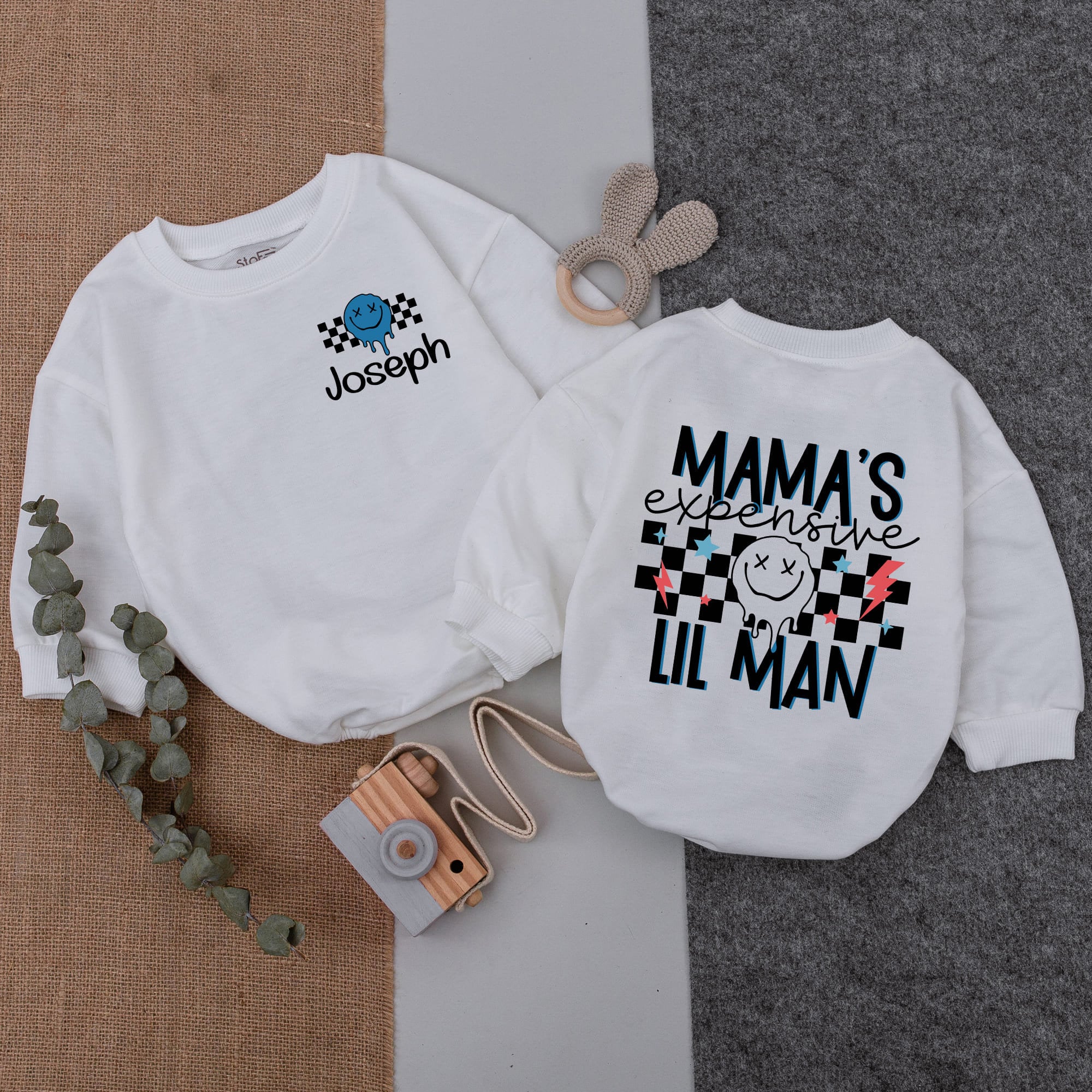Mama's Expensive Lil Man Personalized Baby Romper Checkered Flags Design Soft Cotton Boy Bodysuit Gift for First Mother's Day