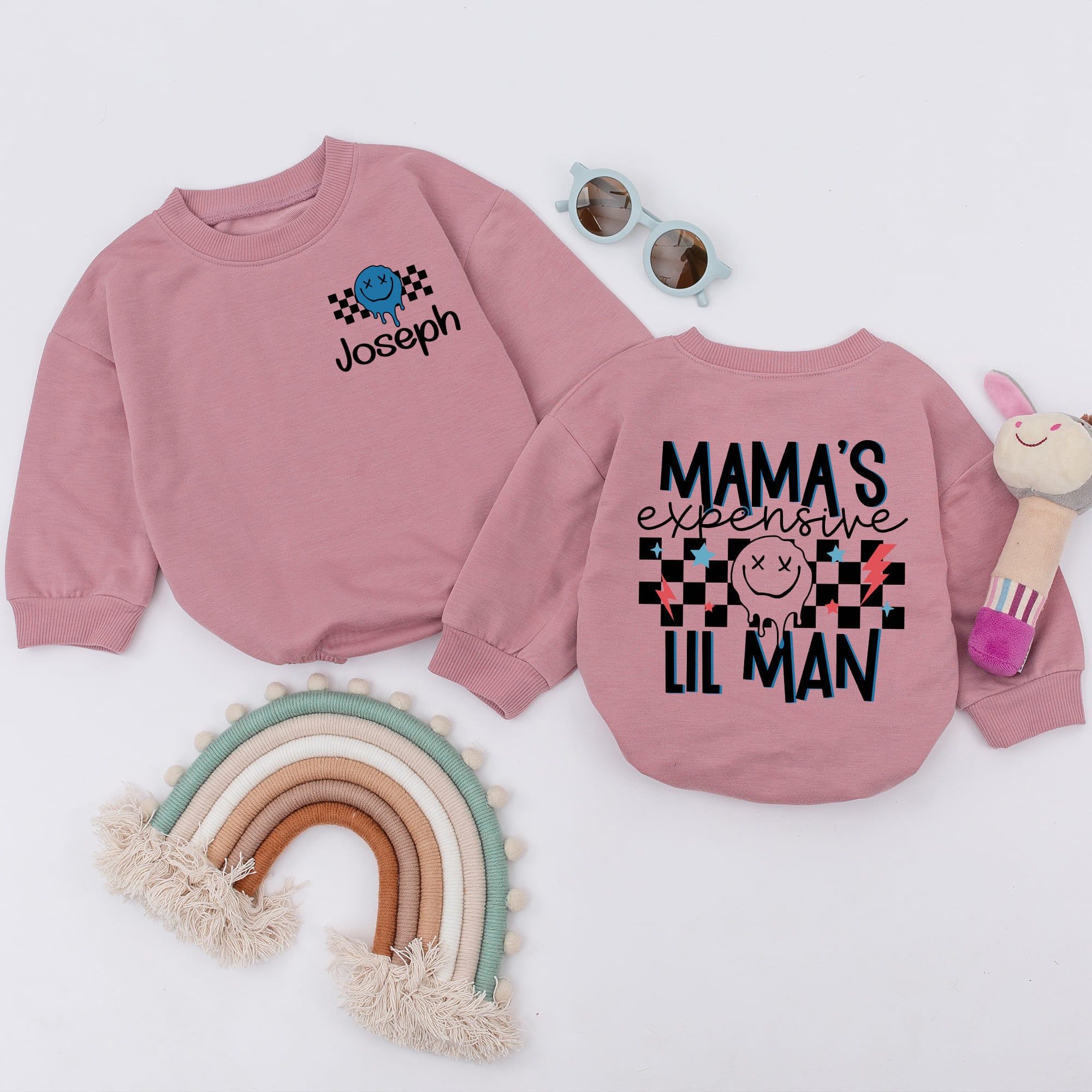 Mama's Expensive Lil Man Personalized Baby Romper Checkered Flags Design Soft Cotton Boy Bodysuit Gift for First Mother's Day