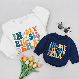 In My Big Sis Era & Lil Sis Era Matching Shirts, Sibling Outfits with Colorful Retro Fonts, Big Sister Little Sister Gift