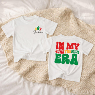 "In My Juneteenth Era" Baby Romper with Custom Name, Retro Red, Yellow & Green Design, Black History Month Infant Outfit