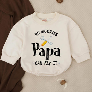 "No Worries Papa Can Fix It" Baby Romper with Tool Graphic, Cute Father's Day Baby Outfit, Funny Handy Dad Baby Clothes Gift