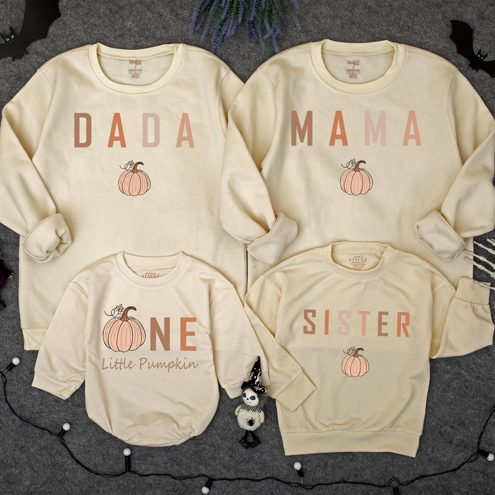 One Little Pumpkin Matching Family Sweatshirts Cozy Fall Design Custom Names Cotton Comfortable Birthday Holiday Gift