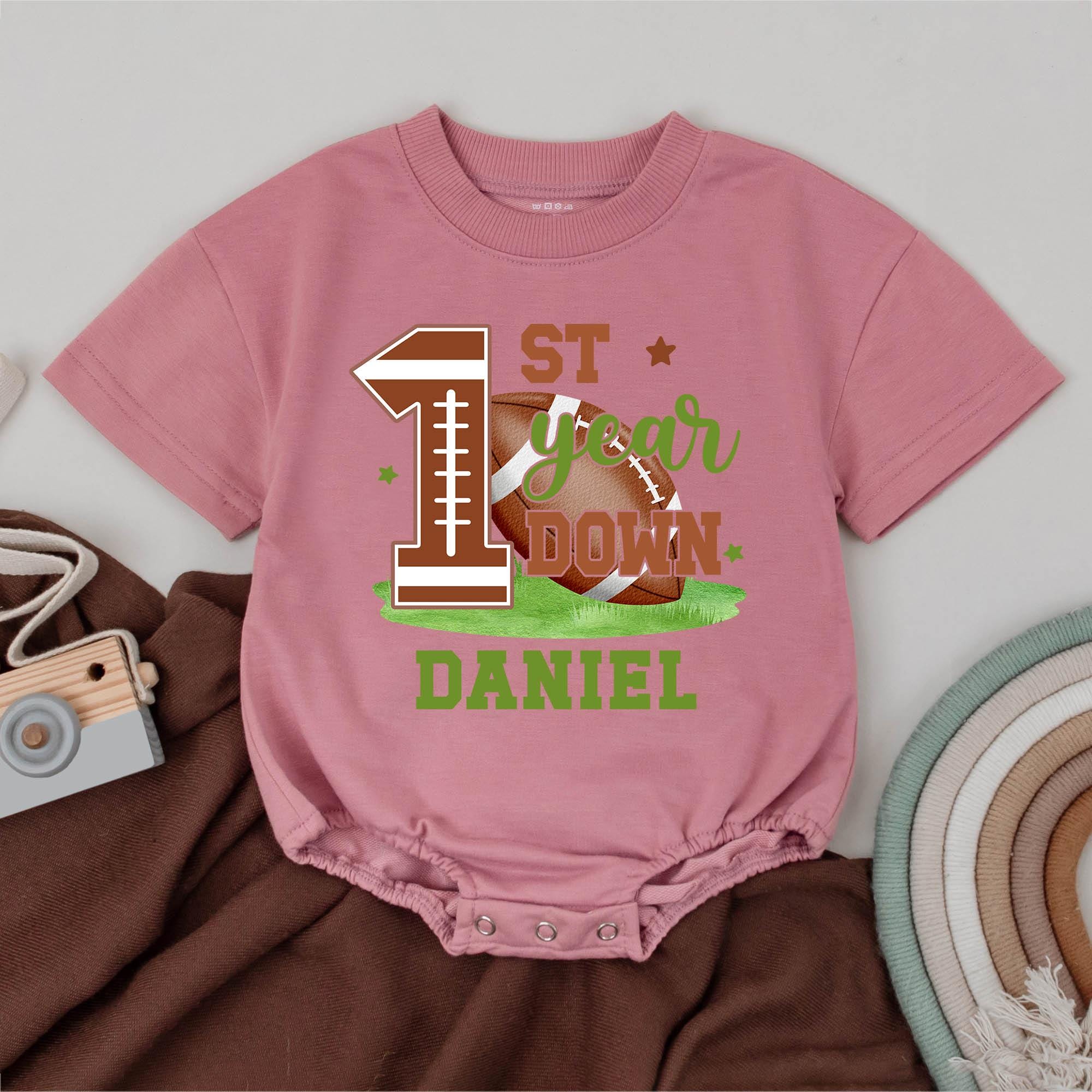Personalized 1st Year Down Football Baby Romper Birthday Outfit Soft Cotton Custom Name Infant Boy Girl Celebration Party Clothes