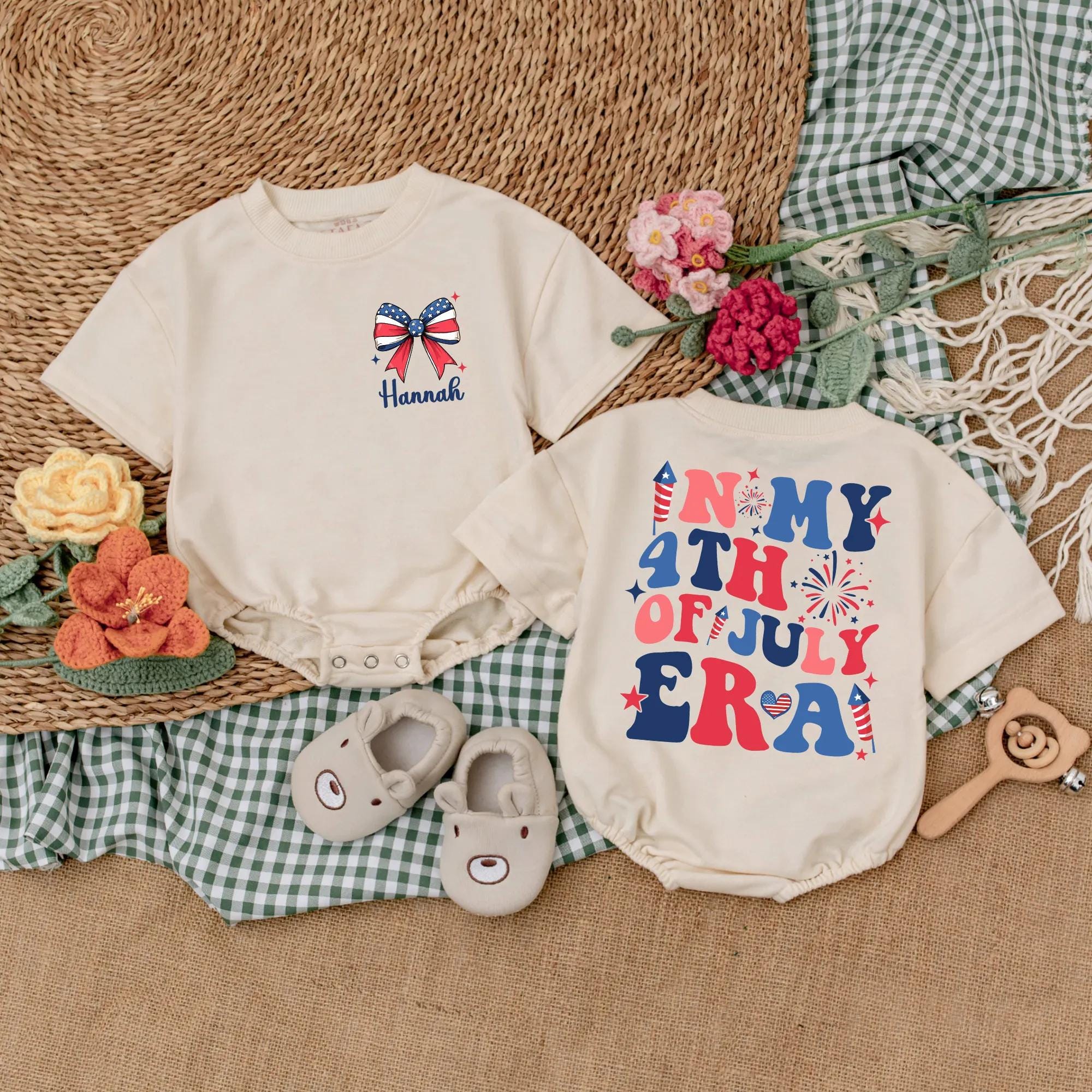 Personalized 4th of July Baby Romper with Name Patriotic Infant Outfit Red Blue Fireworks Design Festive Comfortable Gift for Girls
