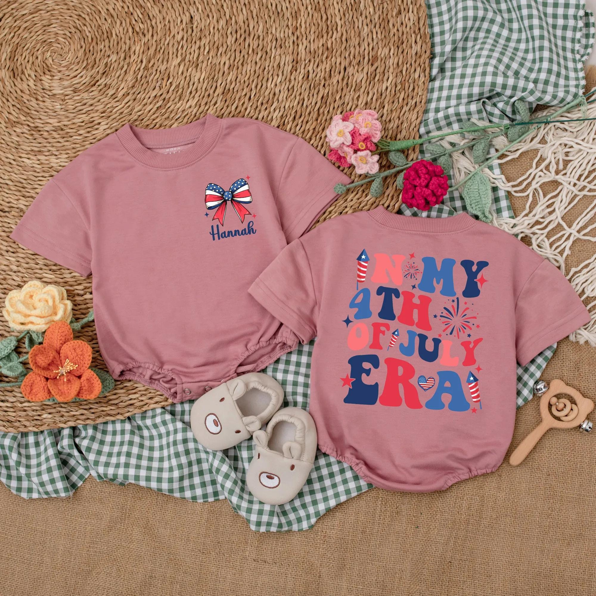 Personalized 4th of July Baby Romper with Name Patriotic Infant Outfit Red Blue Fireworks Design Festive Comfortable Gift for Girls