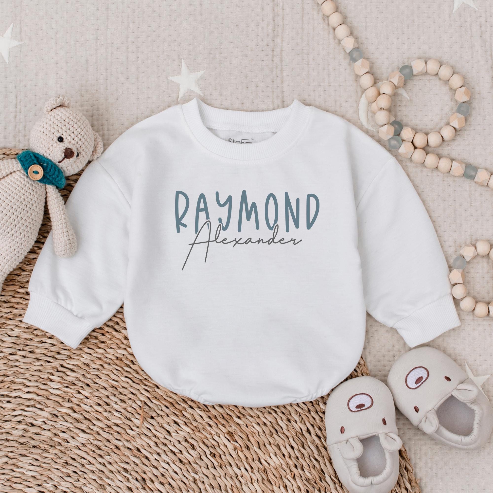 Personalized Baby Romper Soft Blue Bold Name Design Comfy Cotton Infant Customizable Sweatshirt for Casual Birthday Holiday