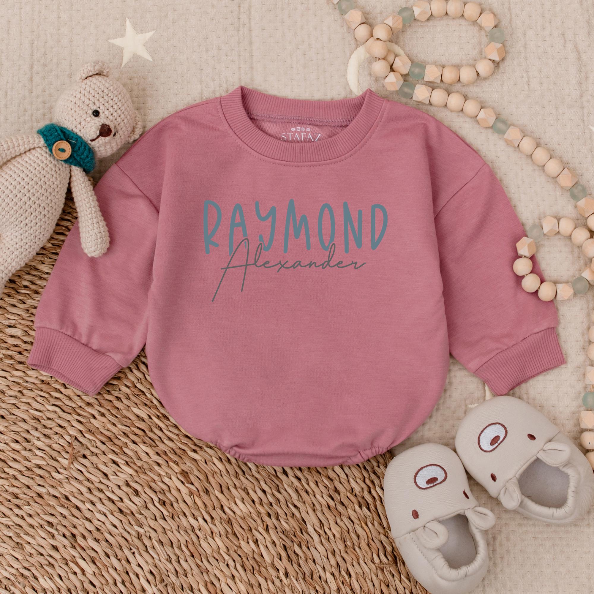 Personalized Baby Romper Soft Blue Bold Name Design Comfy Cotton Infant Customizable Sweatshirt for Casual Birthday Holiday