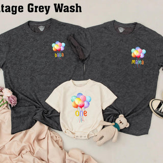 Personalized Balloon Birthday Shirt with Custom Text Matching Family 1st Birthday Outfit Rainbow Colors for Baby Boy or Girl Celebration