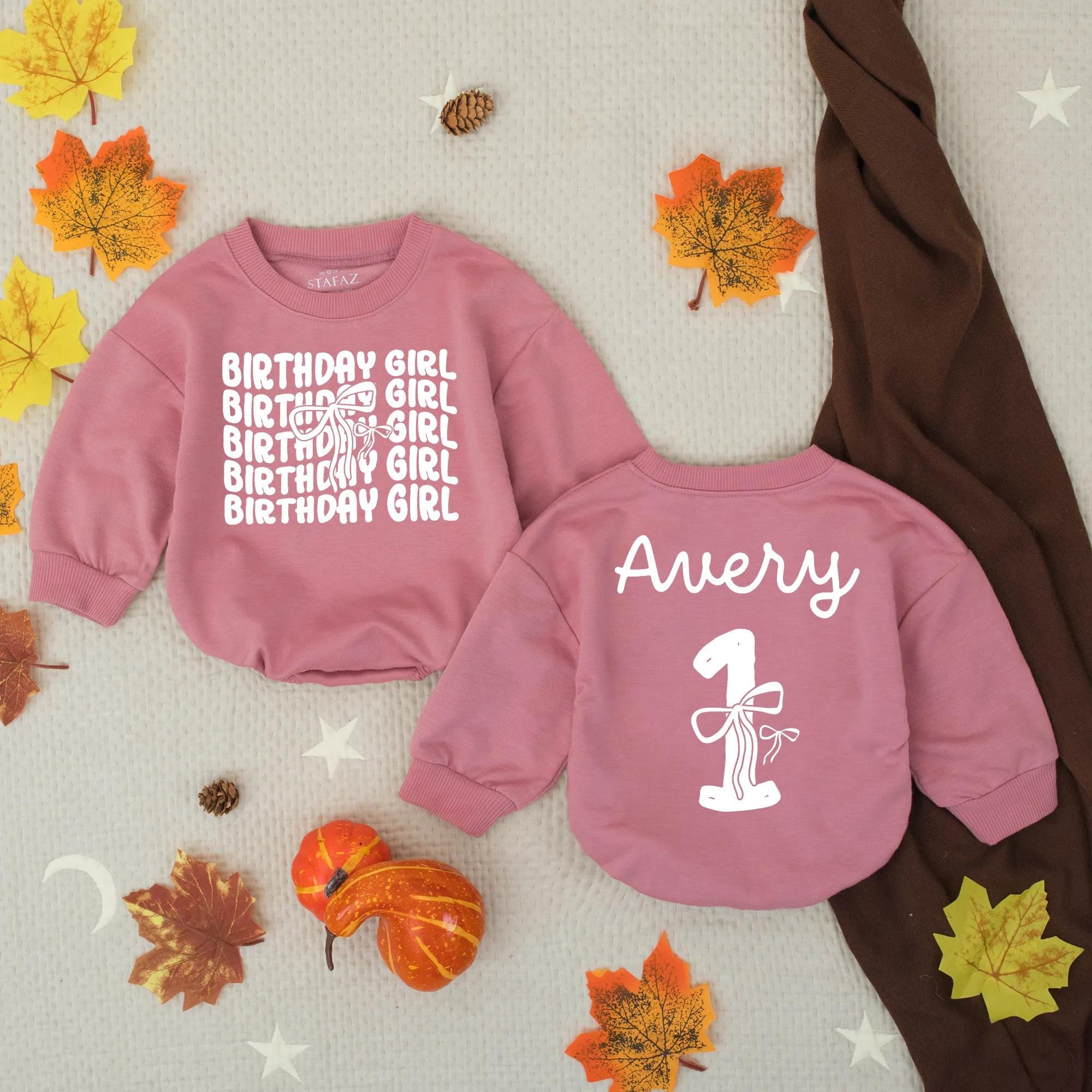 Personalized Birthday Girl Romper with Pink Bow First Birthday Outfit Avery's Celebration Attire Soft Cotton Baby Party Gift