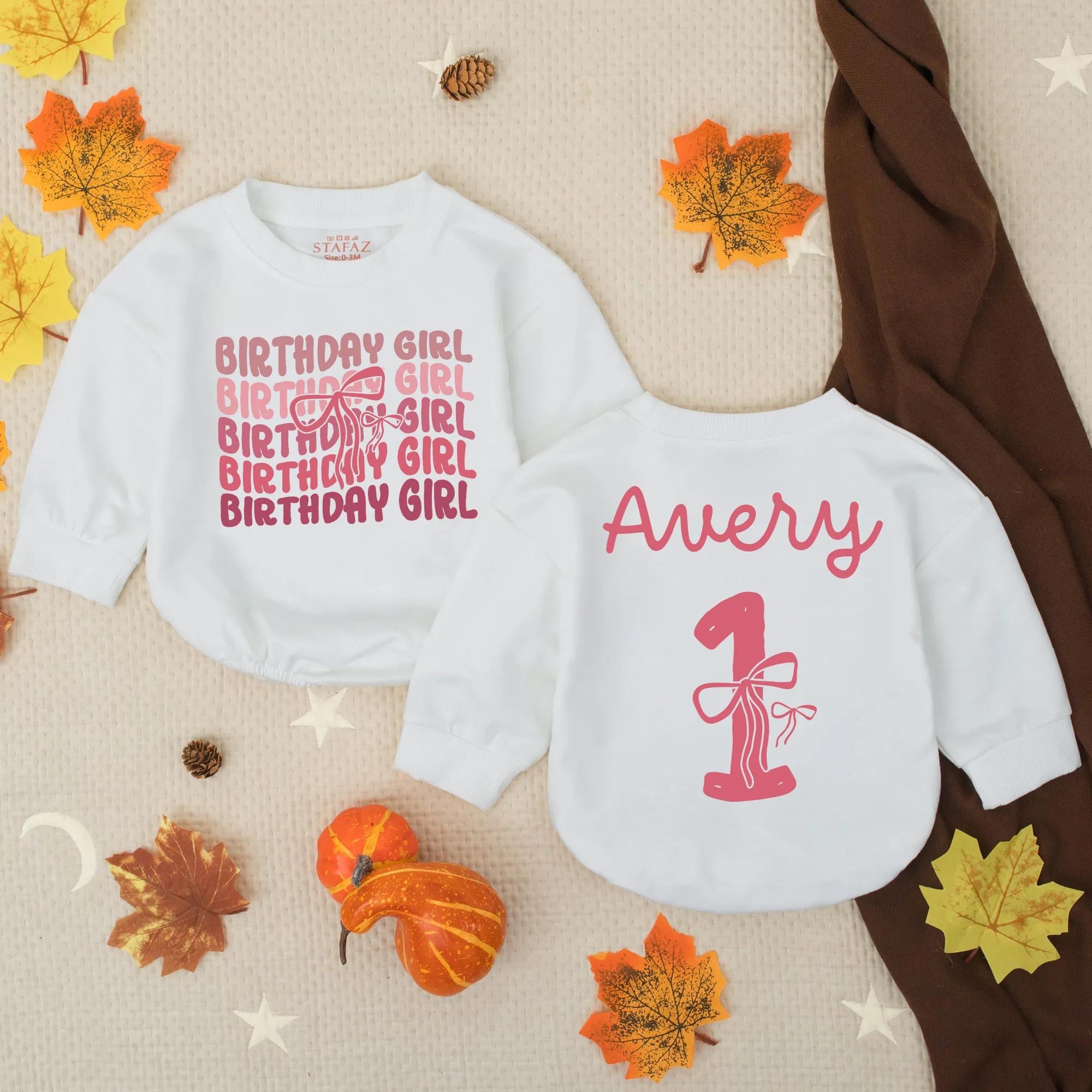 Personalized Birthday Girl Romper with Pink Bow First Birthday Outfit Avery's Celebration Attire Soft Cotton Baby Party Gift