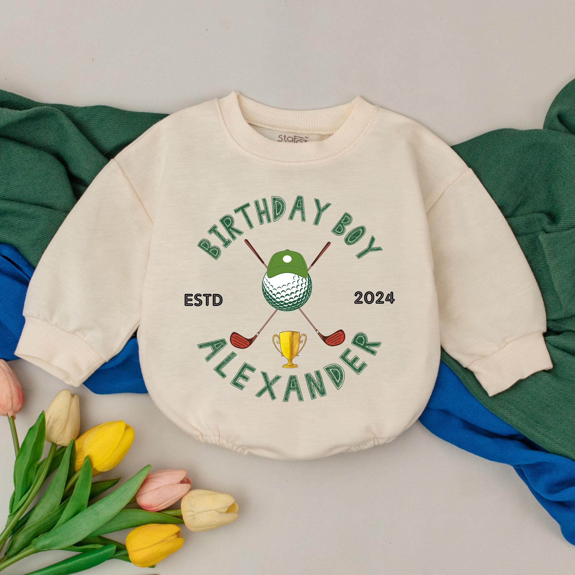 Personalized Golf Birthday Romper for Baby Boy Custom Alexander Green Tee 2024 Gift First Celebration Soft Cotton Playful Motif