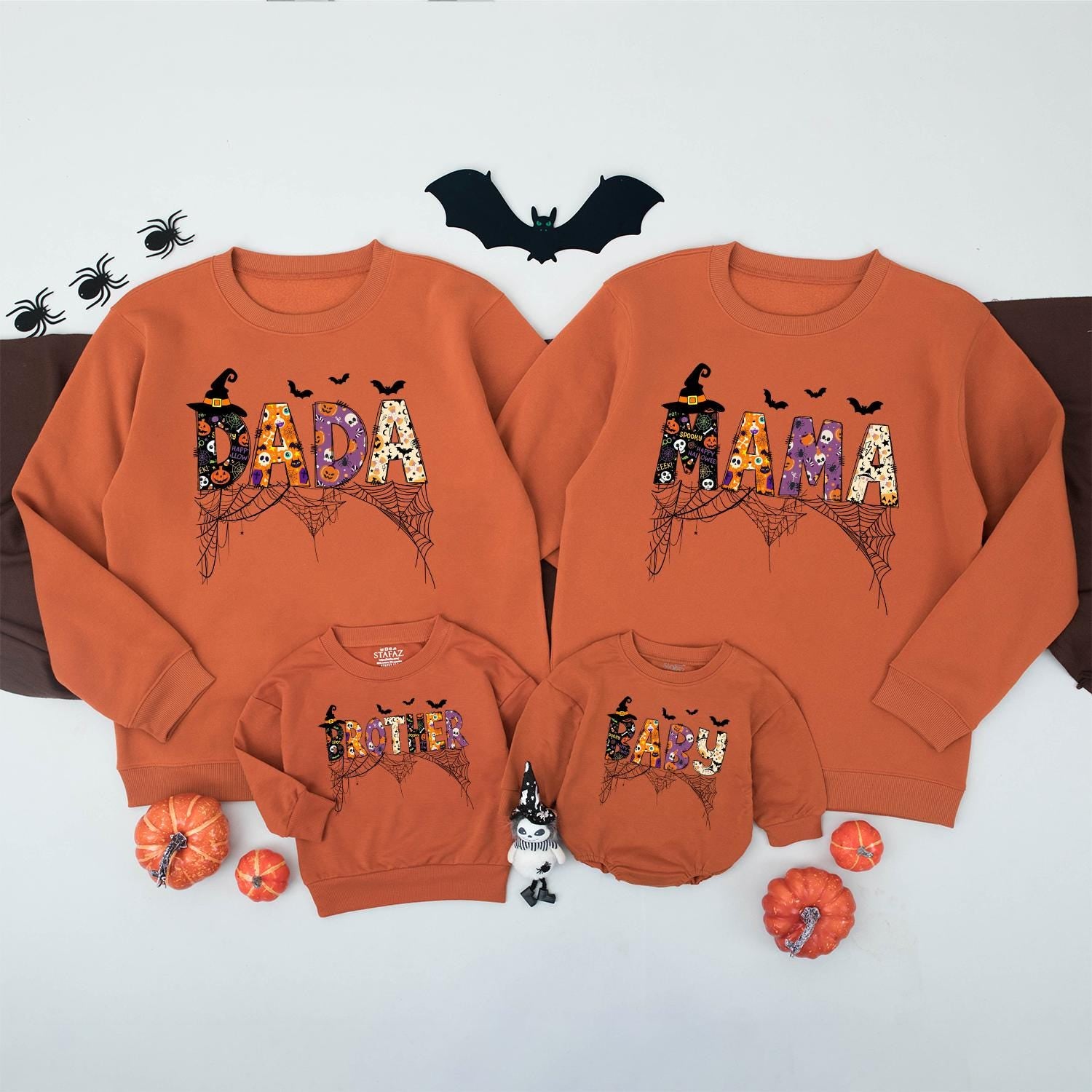 Personalized Halloween Family Sweatshirt Whimsical Retro Matching Outfit Soft Cotton Custom Names Spooky Season Fall Holiday Gift