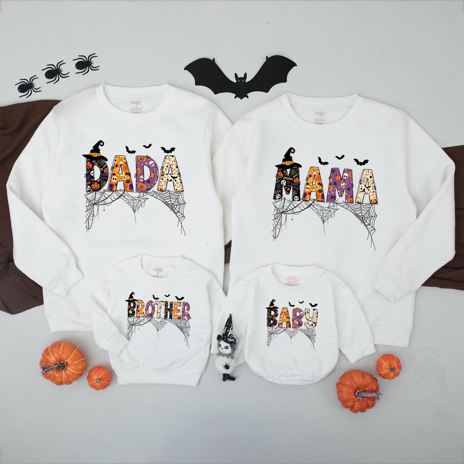 Personalized Halloween Family Sweatshirt Whimsical Retro Matching Outfit Soft Cotton Custom Names Spooky Season Fall Holiday Gift