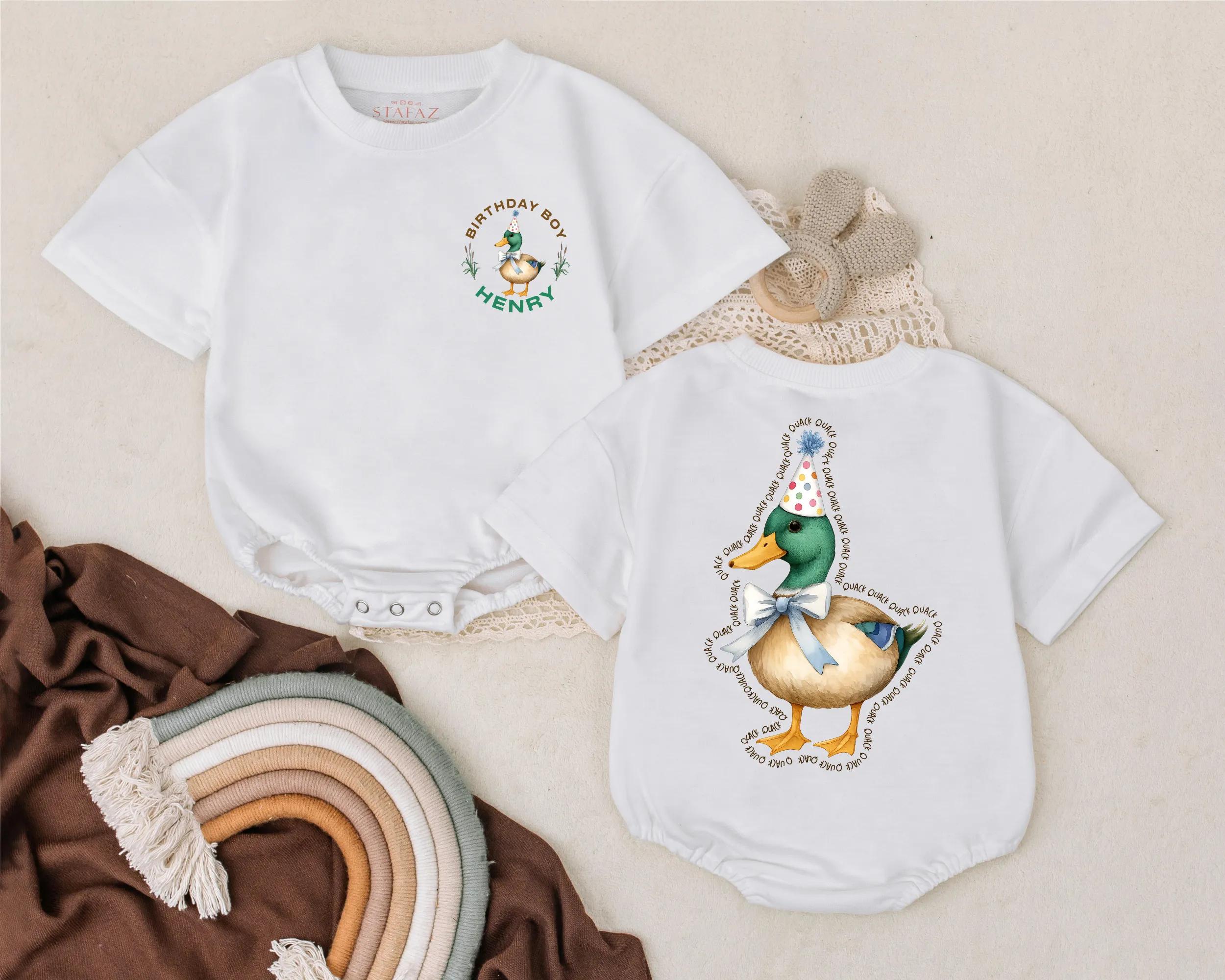 Personalized Mallard Duck Birthday Romper Baby First Party Outfit Soft Cotton Farm Animal Gift