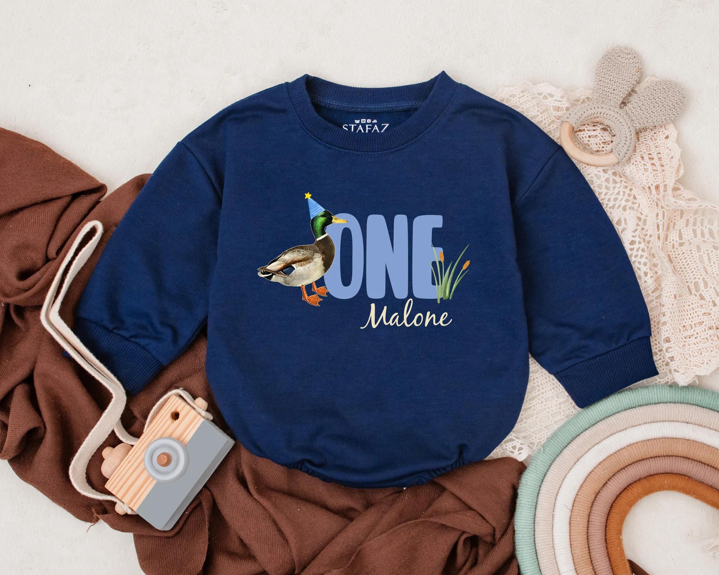 Personalized Mallard Duck Birthday Romper Custom Baby Outfit Whimsical Animal Theme First Birthday Malone Party Clothes Gift Idea