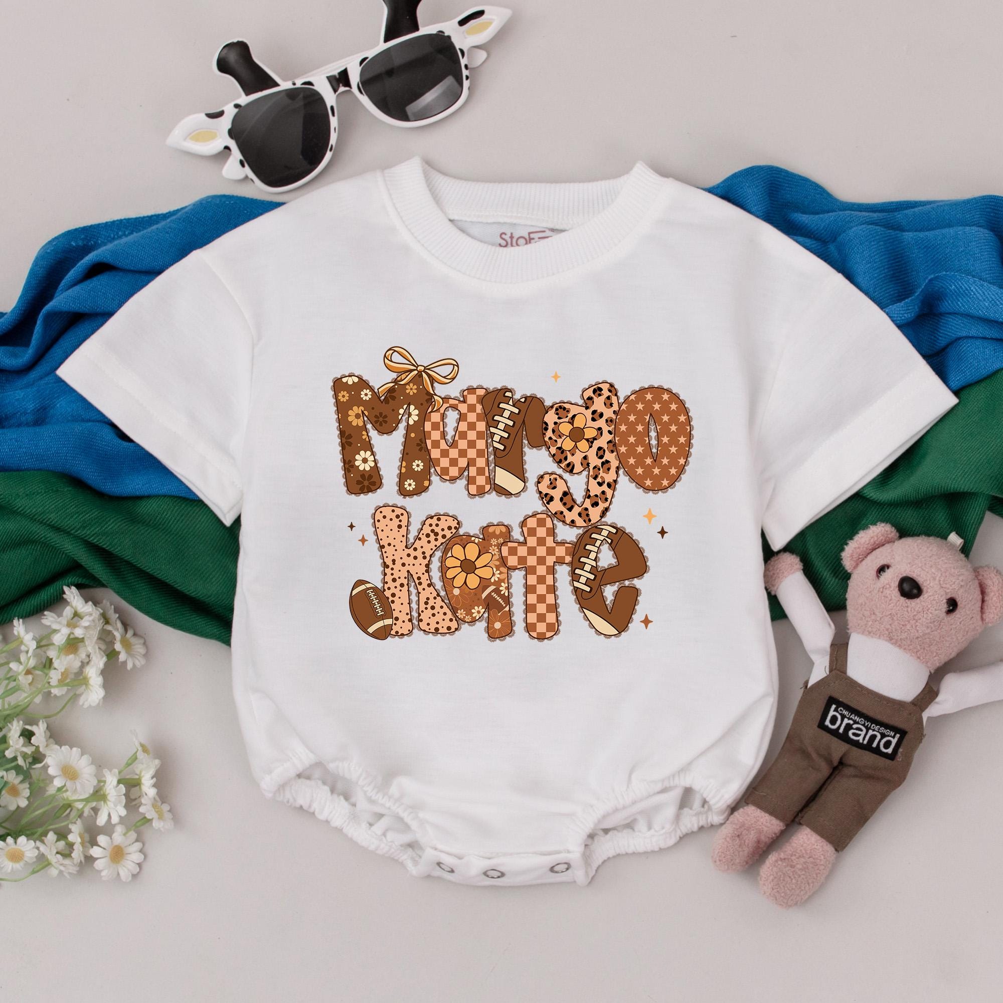 Personalized Margo Kate Football Romper Retro Floral Patterns Baby Gift Soft Cotton Outfit Game Day Infant Girl Birthday Present