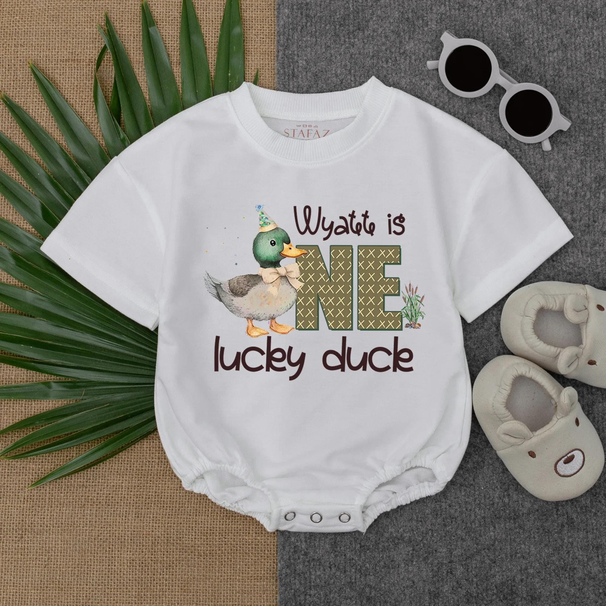 Personalized One Lucky Duck Baby Romper First Birthday Outfit with Mallard Design Soft Cotton Infant Gift