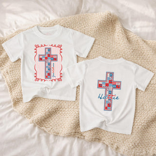 Personalized Patriotic Cross Shirt, Christian 4th Of July Baby Romper, USA Toddler Tee, Faith Based Independence Day Outfit