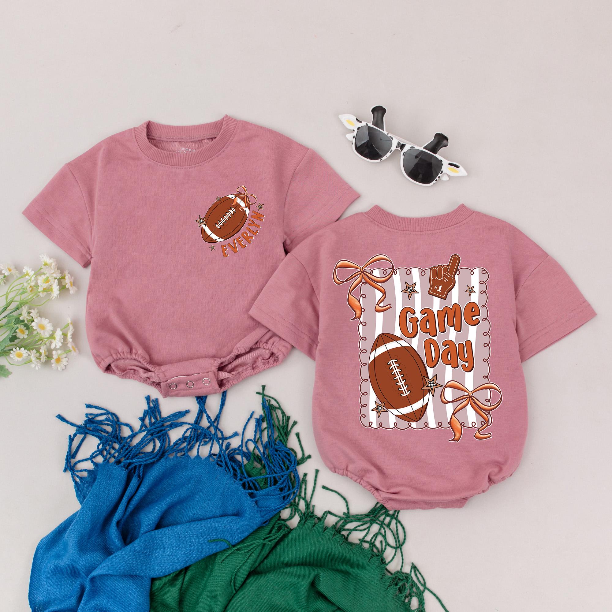 Personalized Retro Football Baby Romper Custom Game Day Bodysuit Sports Theme Infant Outfit for Baby Girl Baby Shower Gift