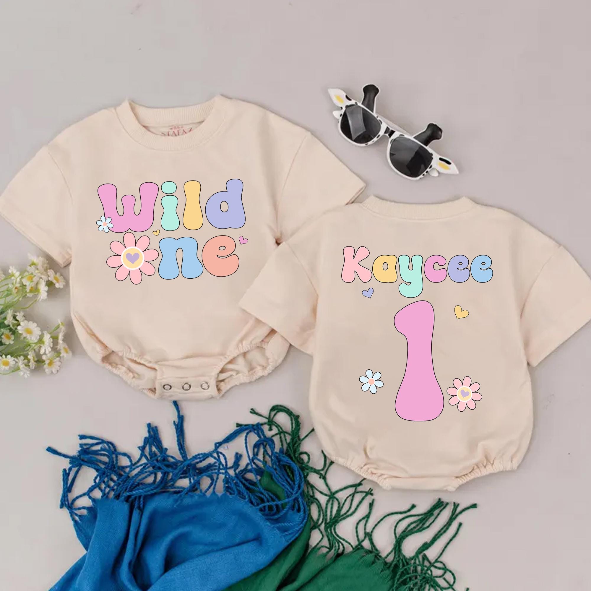 Personalized Wild One Birthday Romper Pastel Floral Design Baby Girl Gift 1st Birthday Outfit Cake Smash Soft Comfortable First Celebration