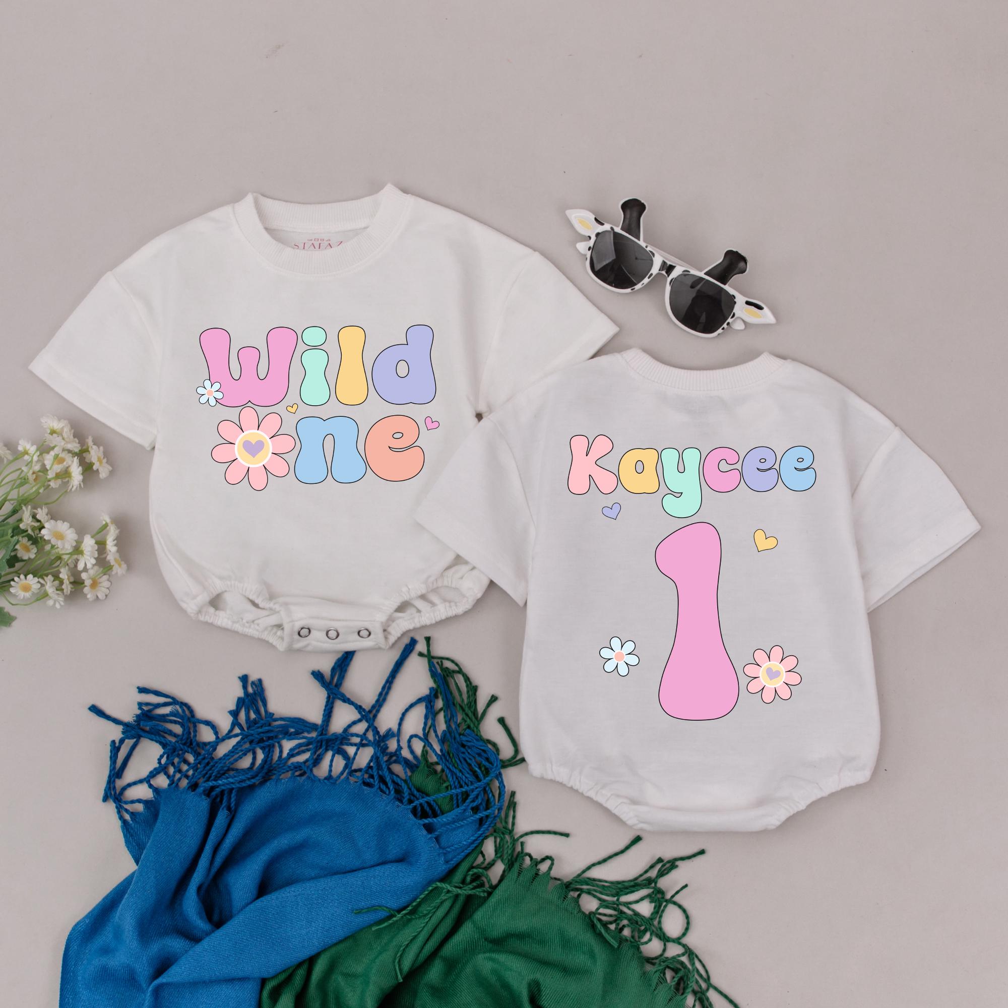 Personalized Wild One Birthday Romper Pastel Floral Design Baby Girl Gift 1st Birthday Outfit Cake Smash Soft Comfortable First Celebration